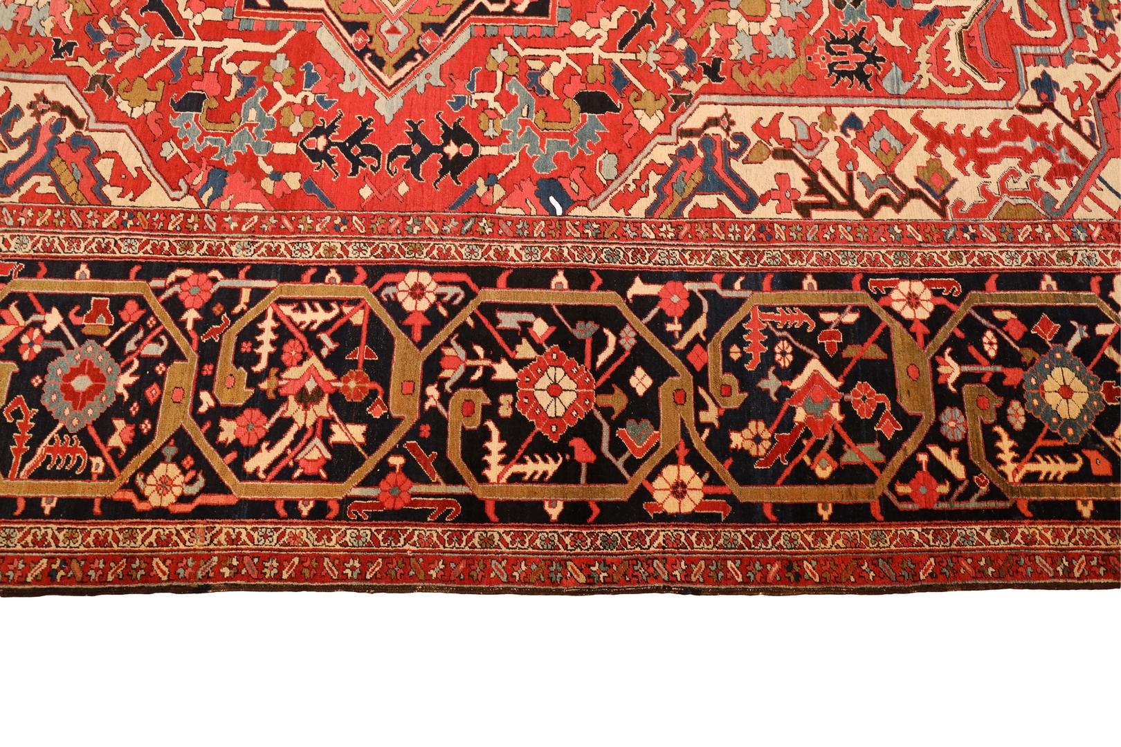 Heriz Antique Room Size, Red Ivory Green - 13'6