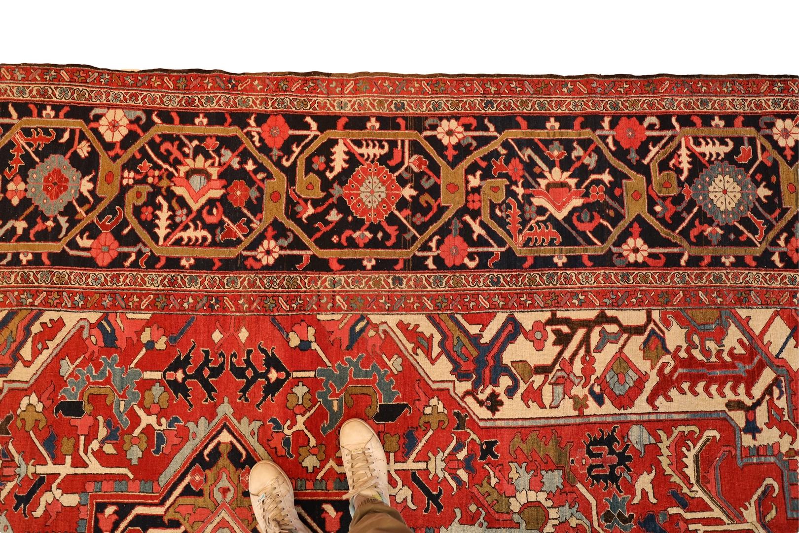 Heriz Antique Room Size, Red Ivory Green - 13'6