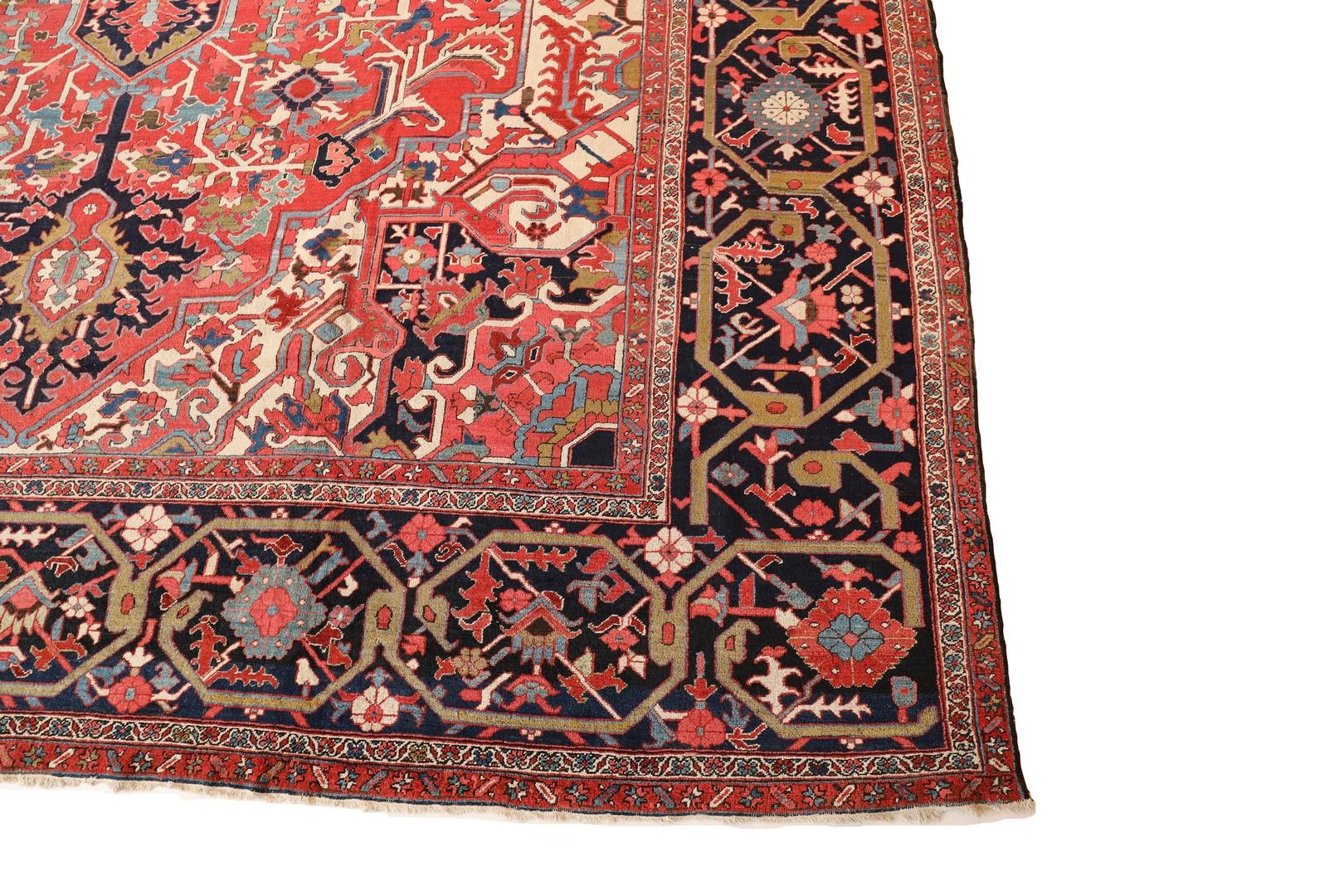 Heriz Serapi Taille de la pièce ancienne Heriz, rouge, ivoire et vert - 13'6
