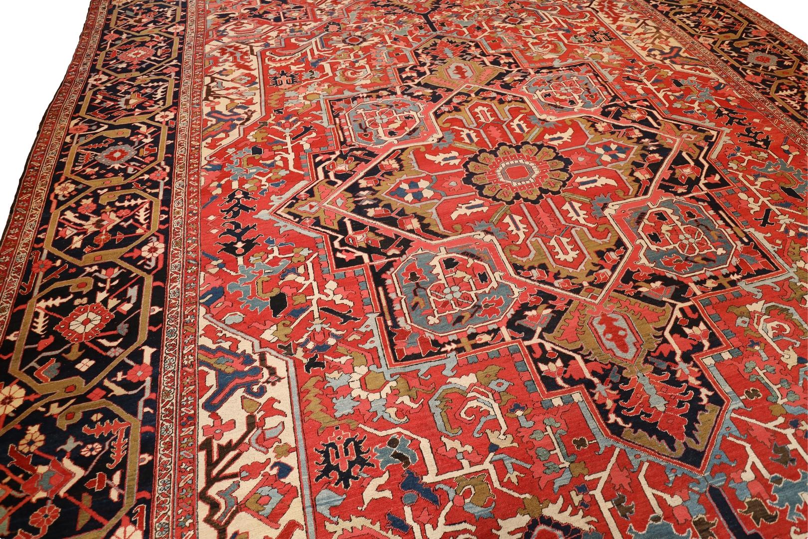 Perse Taille de la pièce ancienne Heriz, rouge, ivoire et vert - 13'6