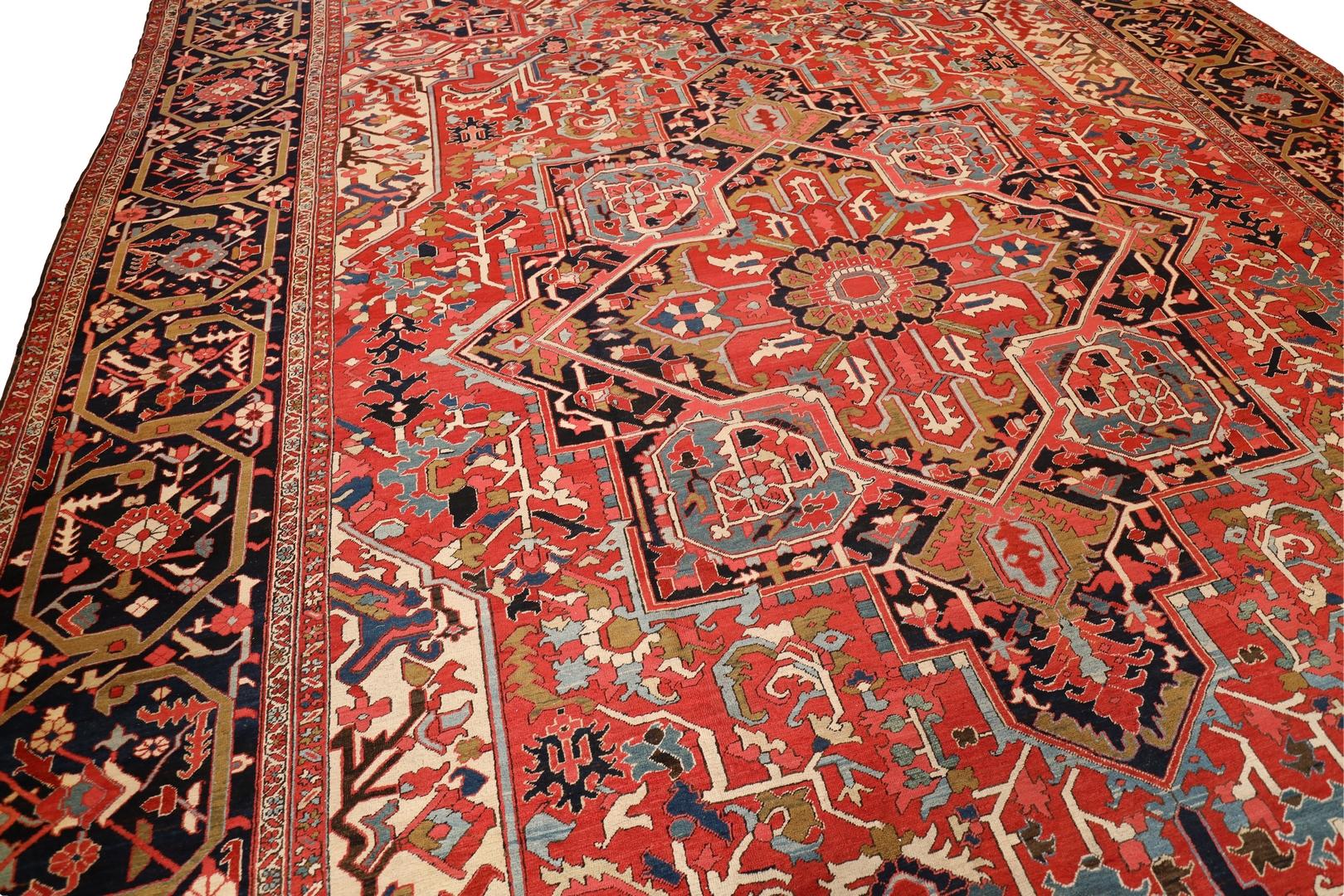 Persian Heriz Antique Room Size, Red Ivory Green - 13'6