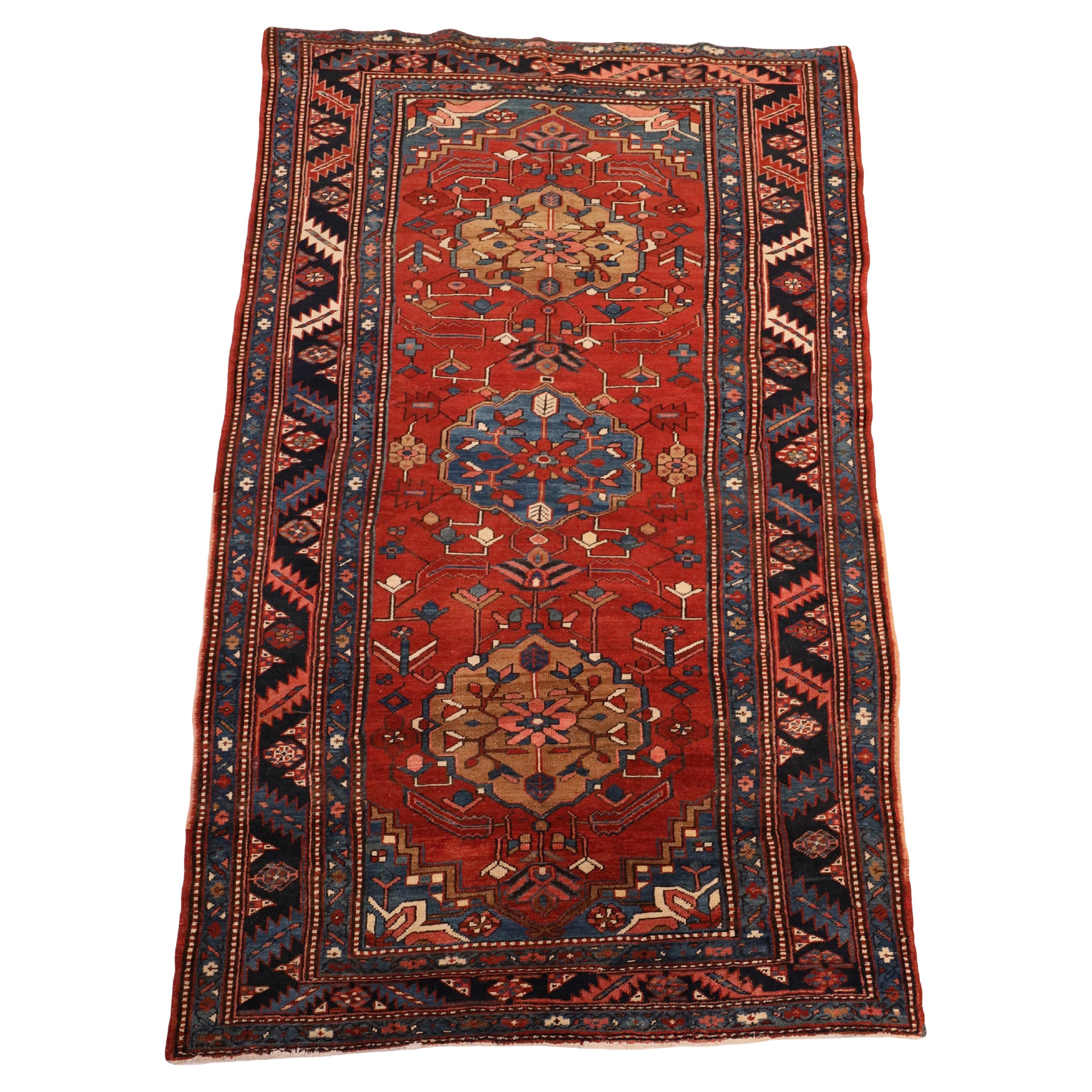 Heriz Antique Rug; Red, Blue, & Beige - 5 x 9 For Sale