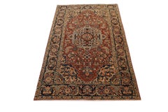 Heriz Antique Rug, Red Light-Blue Navy - 6 x 9