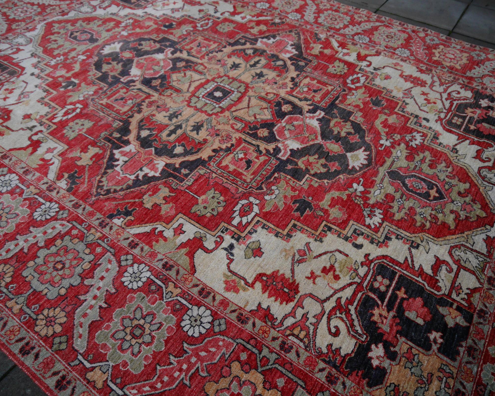 Heriz Style Azeri Rug Large Vintage Area Carpet 2