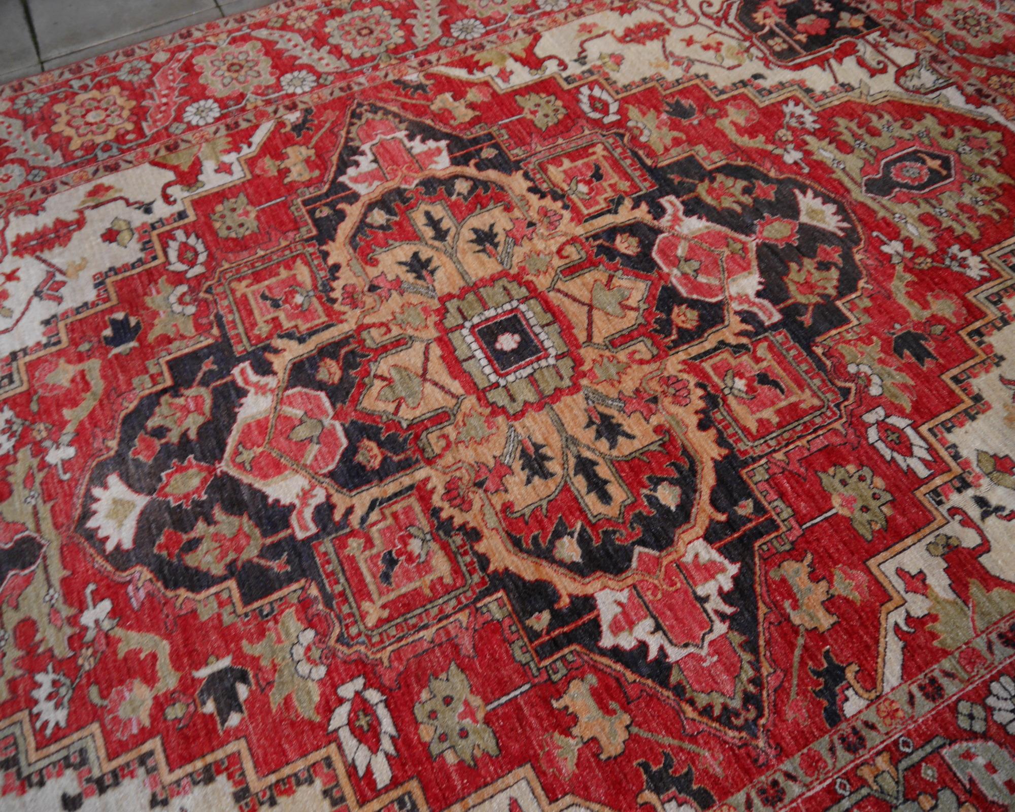 Heriz Style Azeri Rug Large Vintage Area Carpet 4