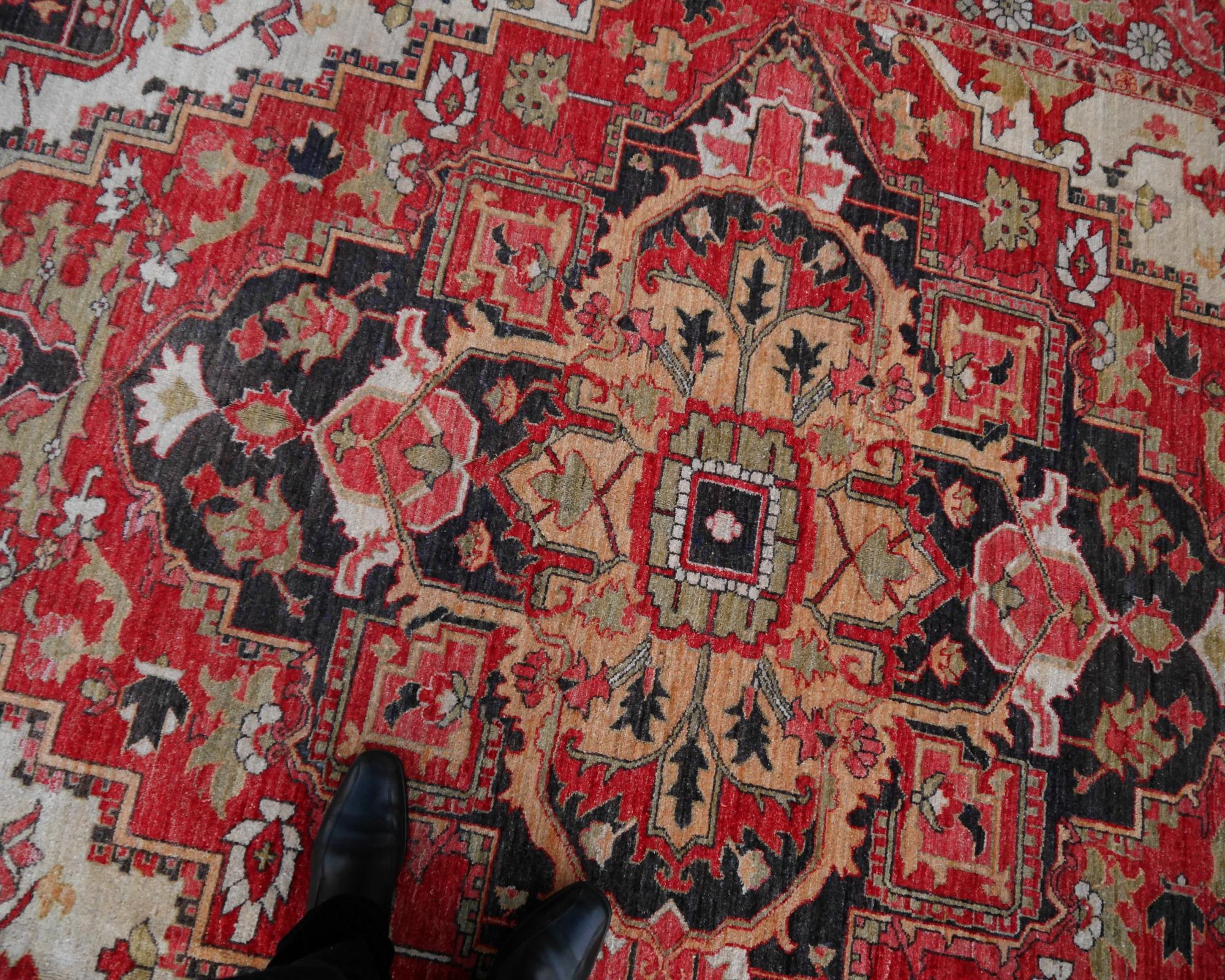Late 20th Century Heriz Style Azeri Rug Large Vintage Area Carpet