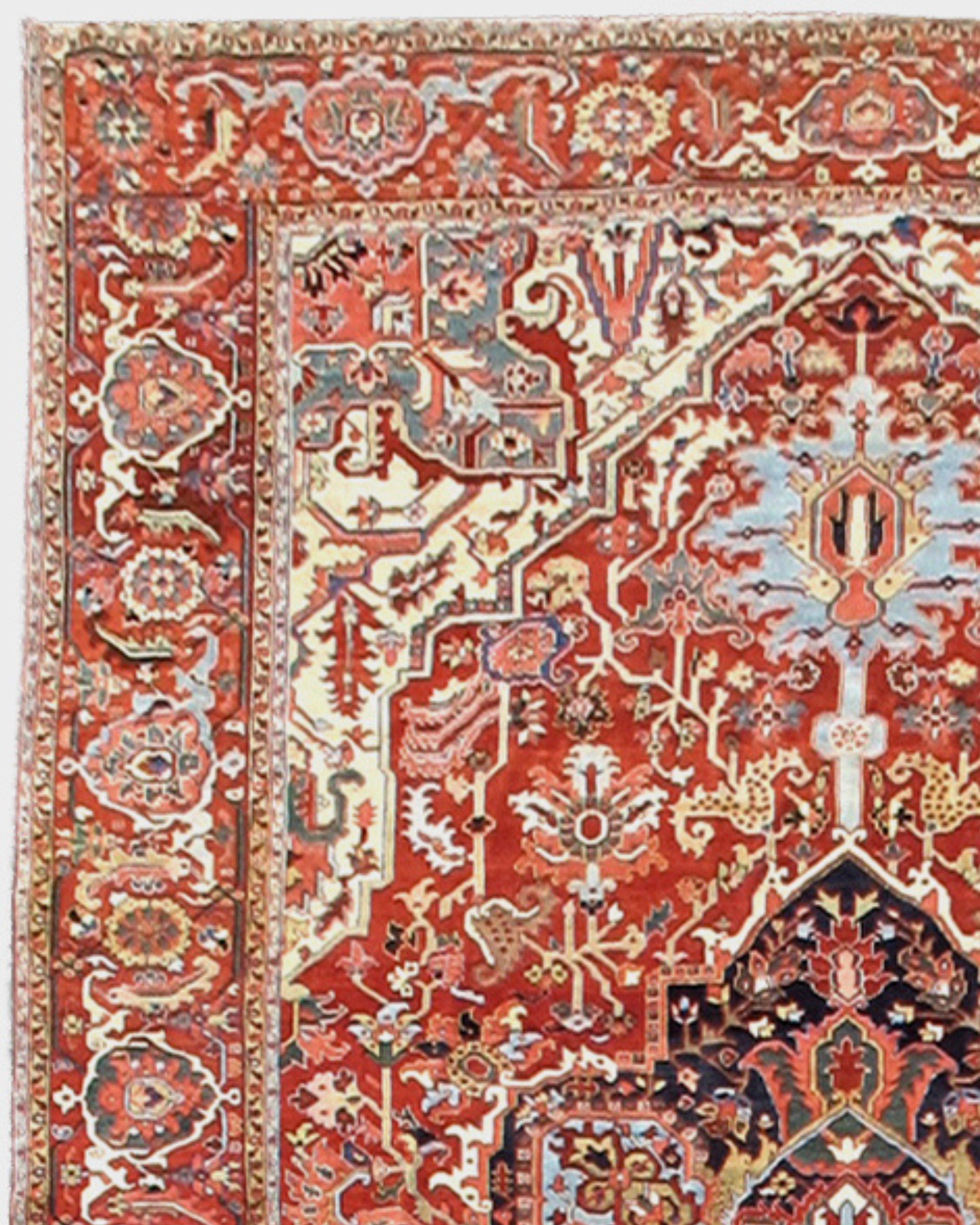Hand-Knotted Antique Large Persian Heriz Carpet, Early 20th Century For Sale