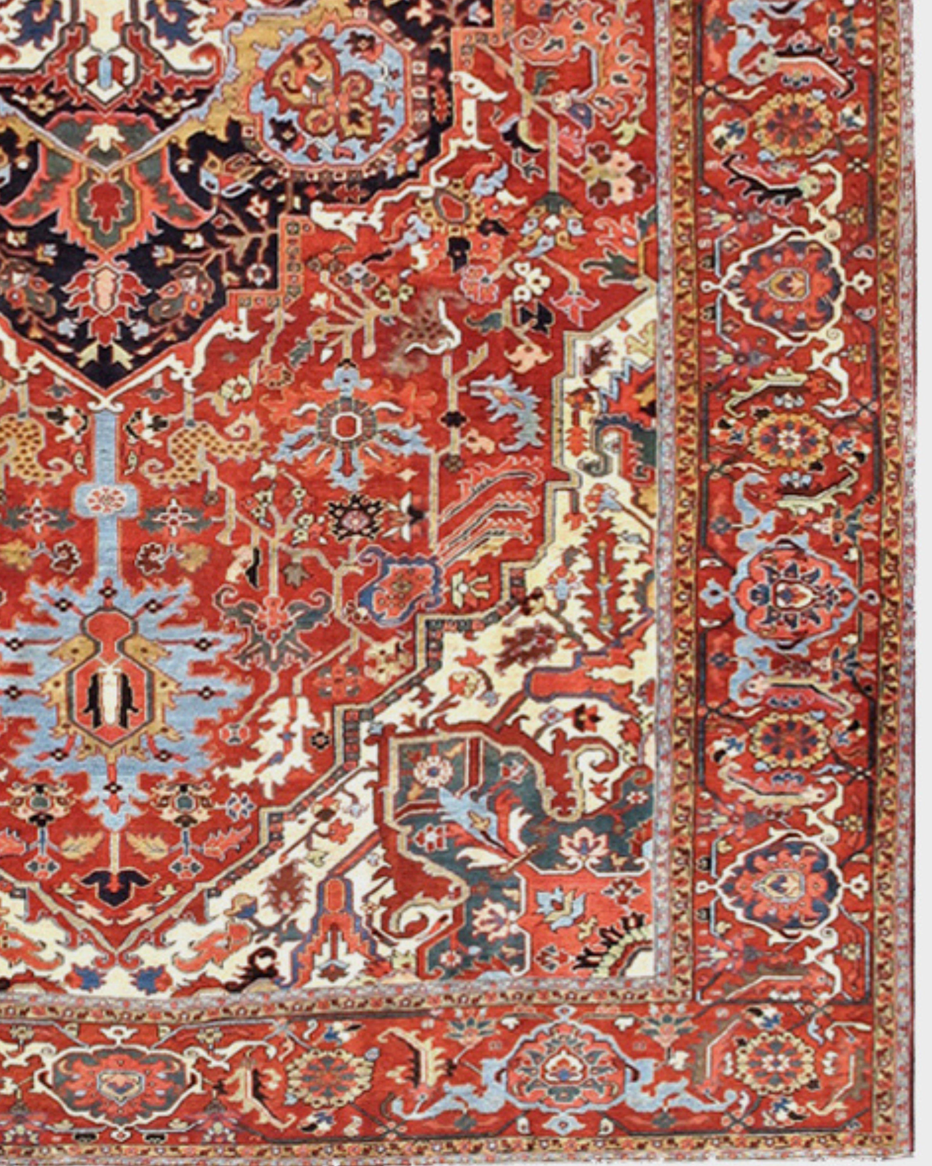 Wool Antique Large Persian Heriz Carpet, Early 20th Century For Sale