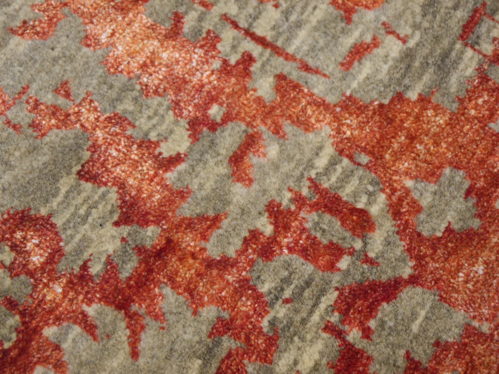 Heriz Modern Design Area Rug Gray, Beige, Red, Salmon, Hand Knotted Wool Silk 2