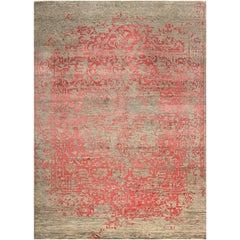 Heriz Modern Design Area Rug Gray, Beige, Red, Salmon, Hand Knotted Wool Silk