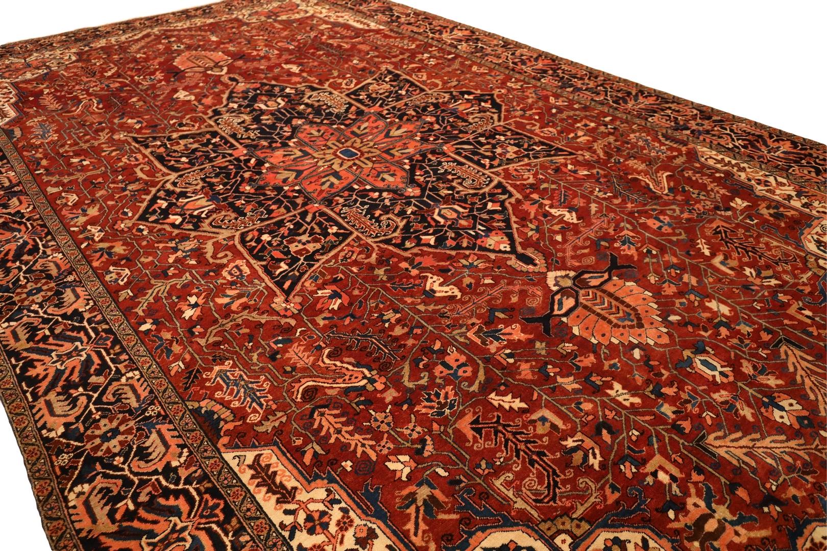 Hand-Knotted Heriz Room-Size Antique Rug - 11'5