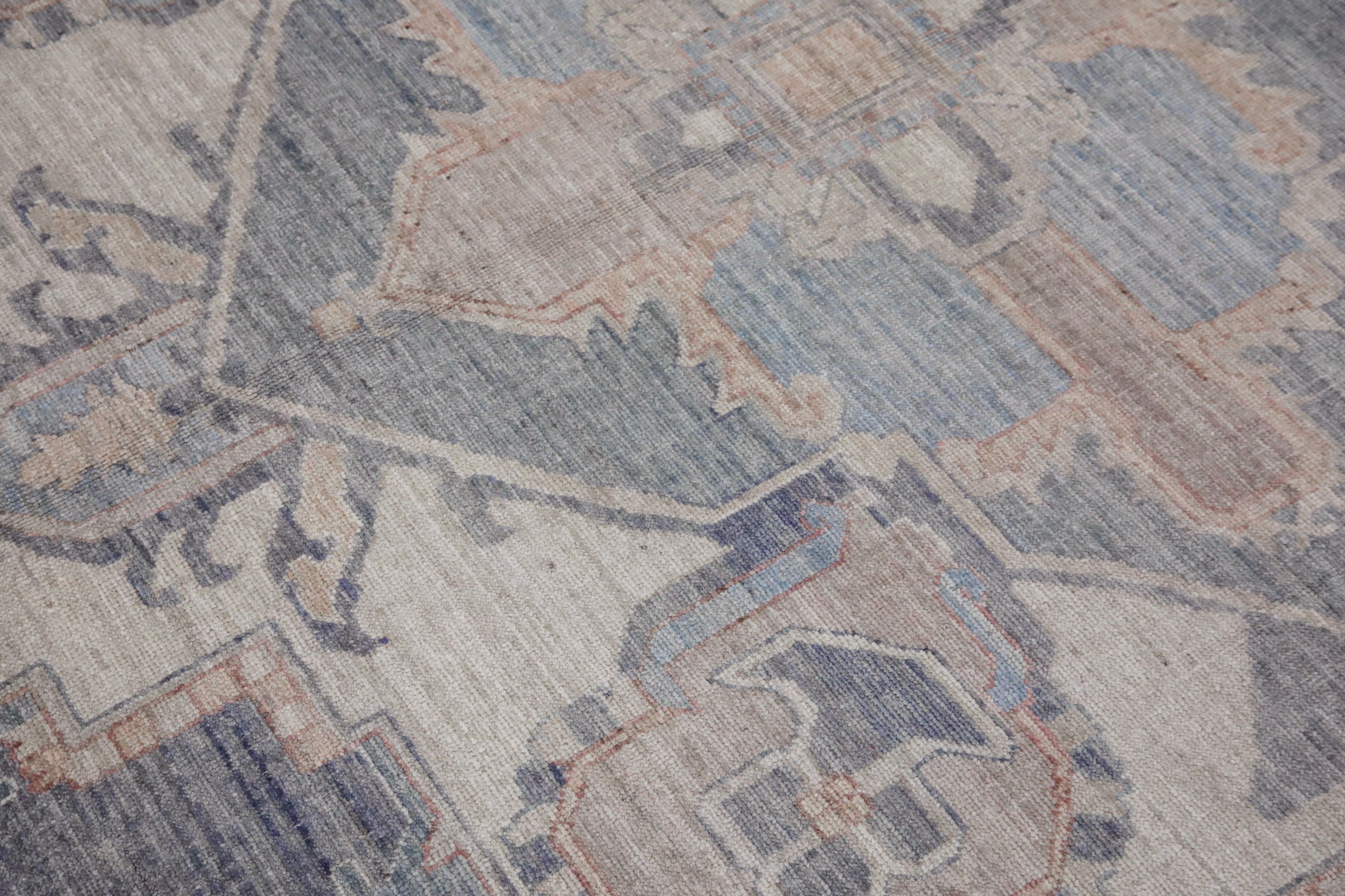 Heriz Teppich Blau Rose, Elfenbein & Beige Handgewebter Wollteppich 10'2