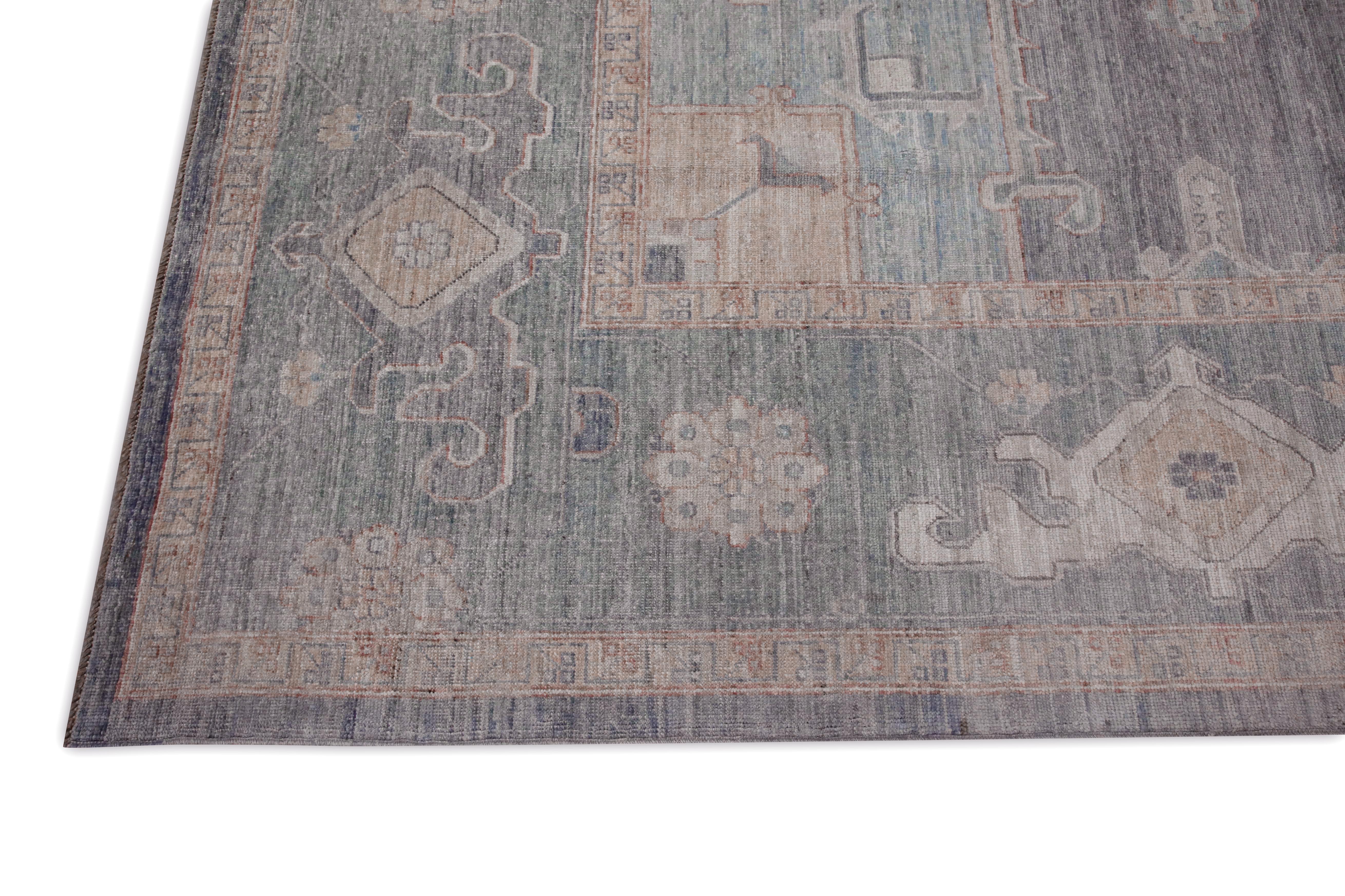 Heriz Teppich Blau Rose, Elfenbein & Beige Handgewebter Wollteppich 10'2