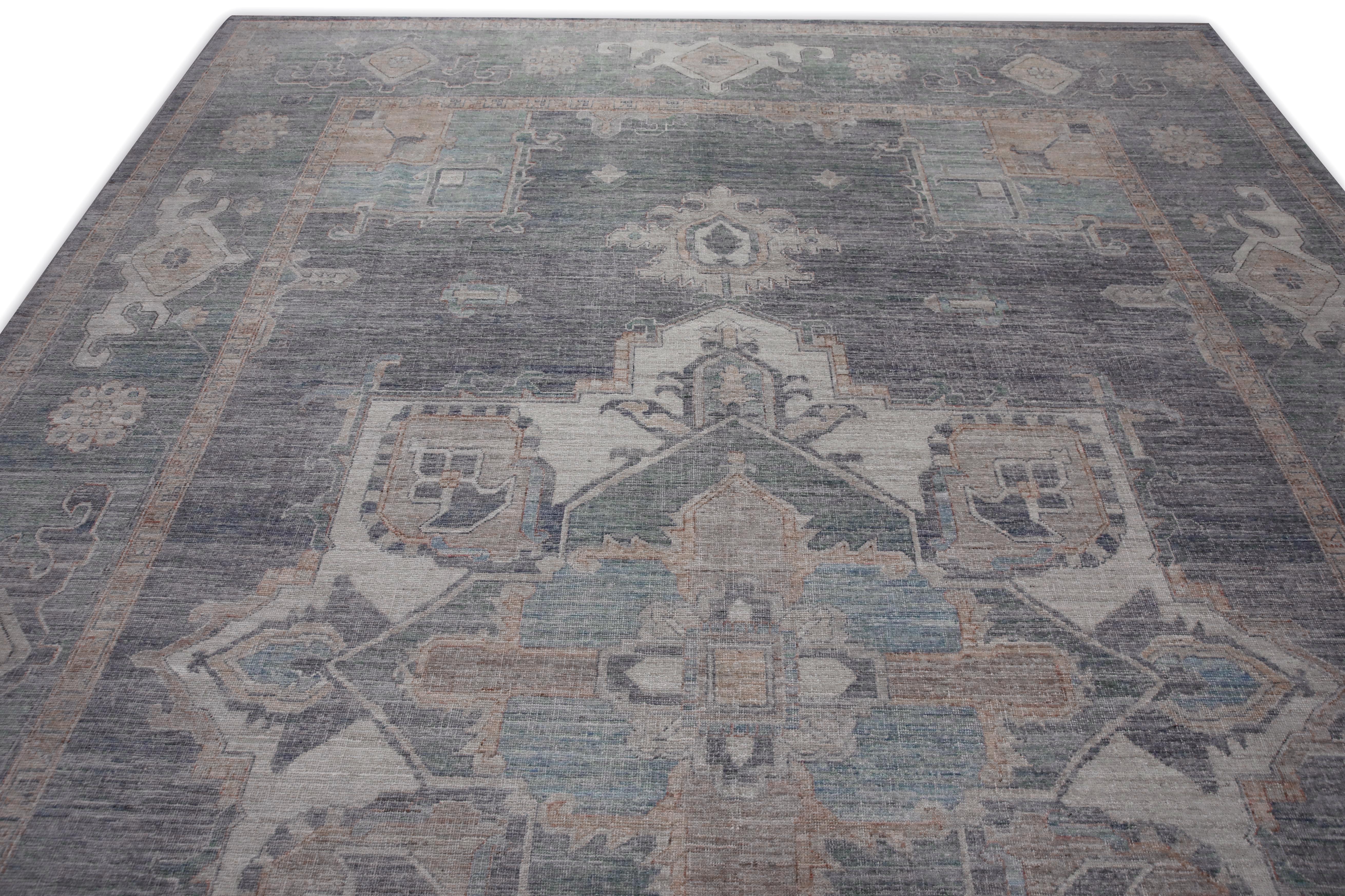 Heriz Teppich Blau Rose, Elfenbein & Beige Handgewebter Wollteppich 10'2