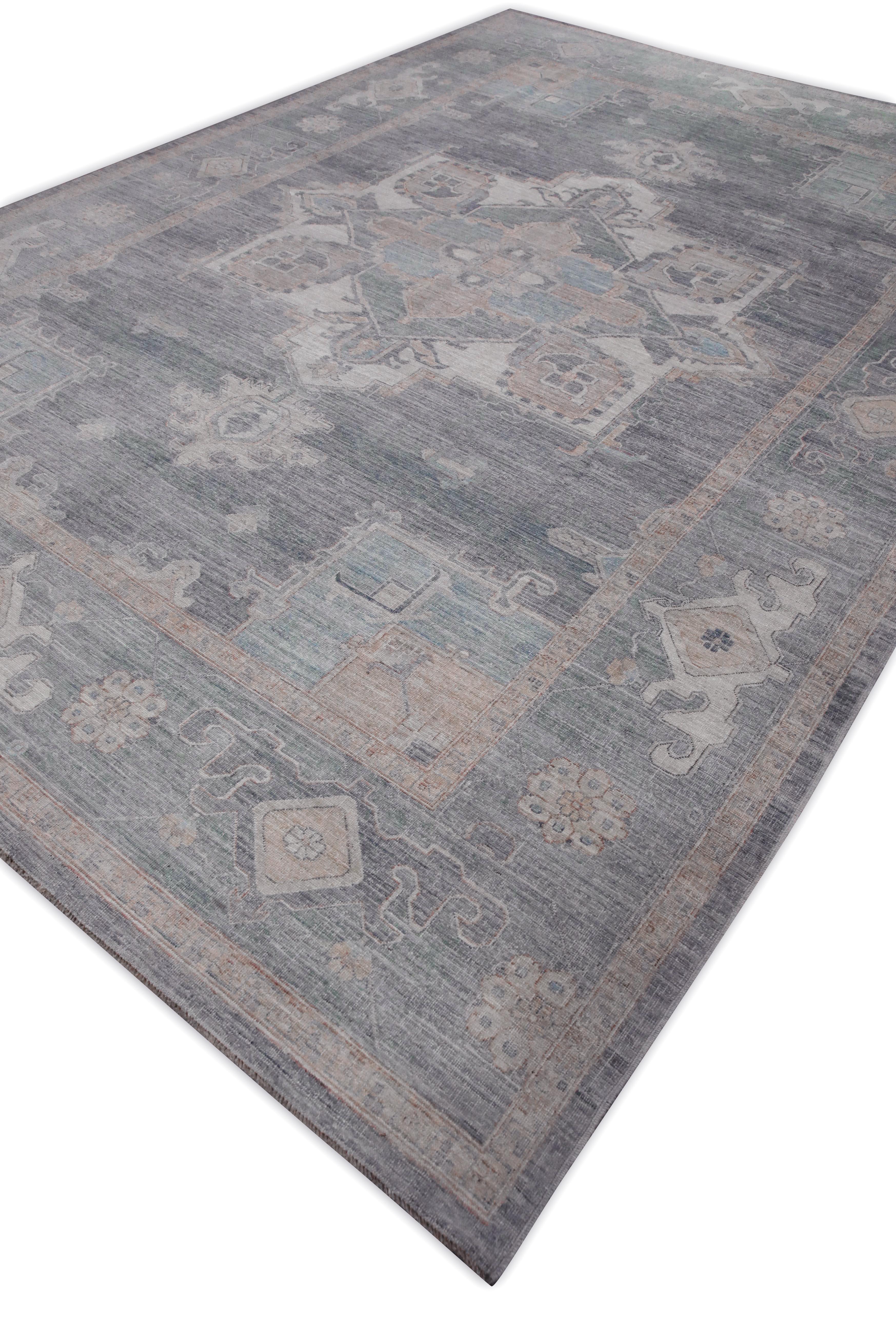 Heriz Teppich Blau Rose, Elfenbein & Beige Handgewebter Wollteppich 10'2
