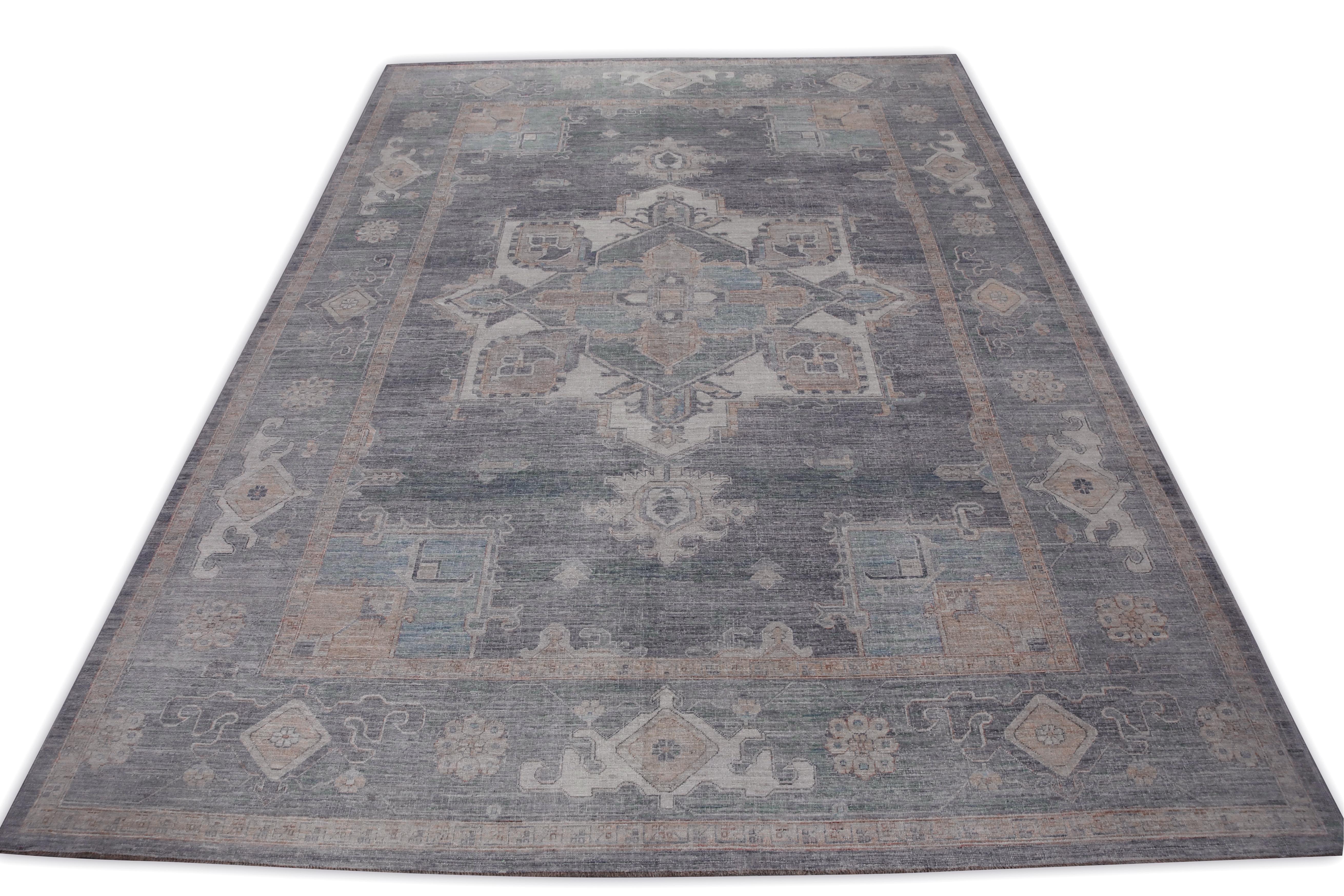 Heriz Teppich Blau Rose, Elfenbein & Beige Handgewebter Wollteppich 10'2