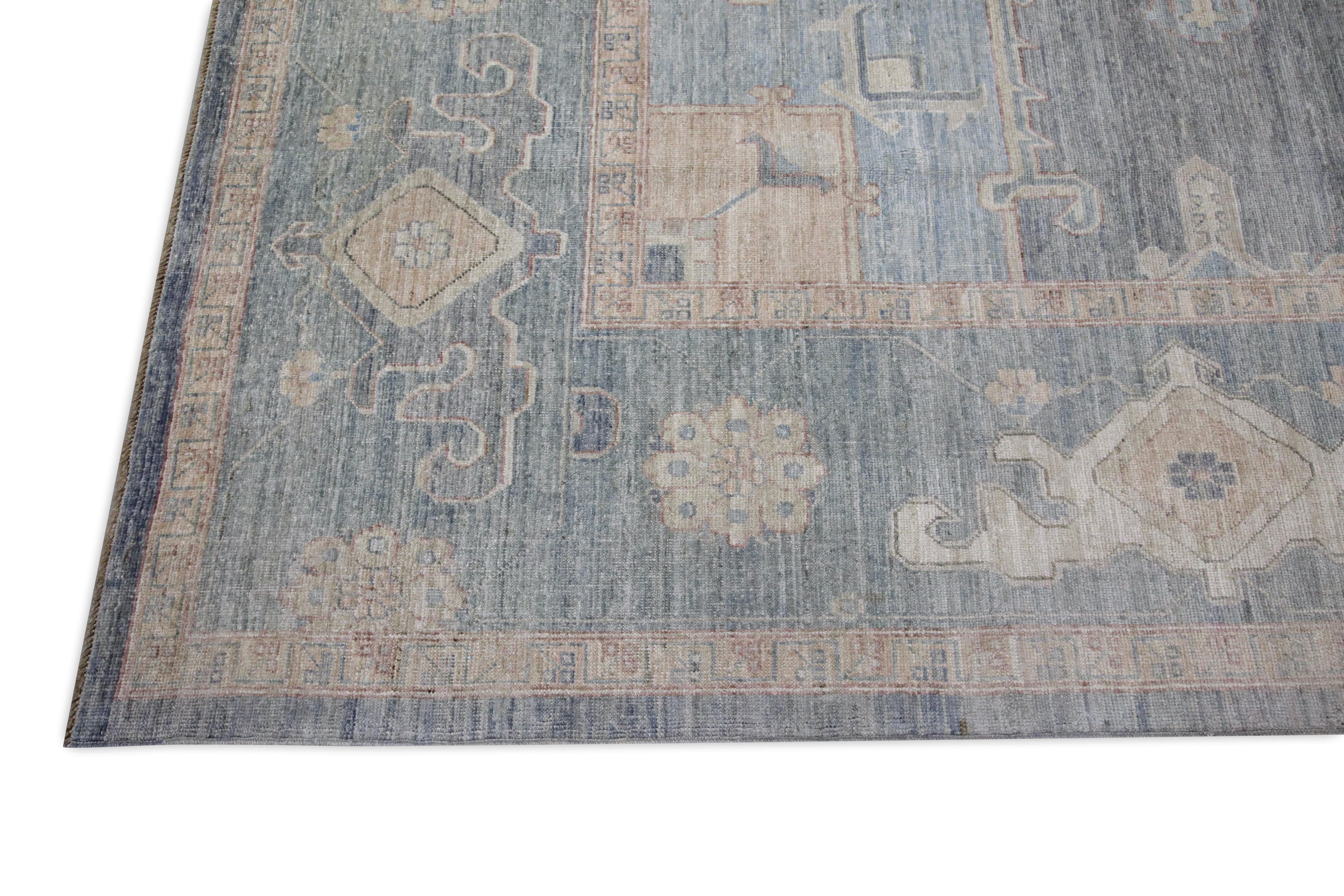 Heriz Teppich Blau Rose, Elfenbein & Beige Handgewebter Wollteppich 10'2