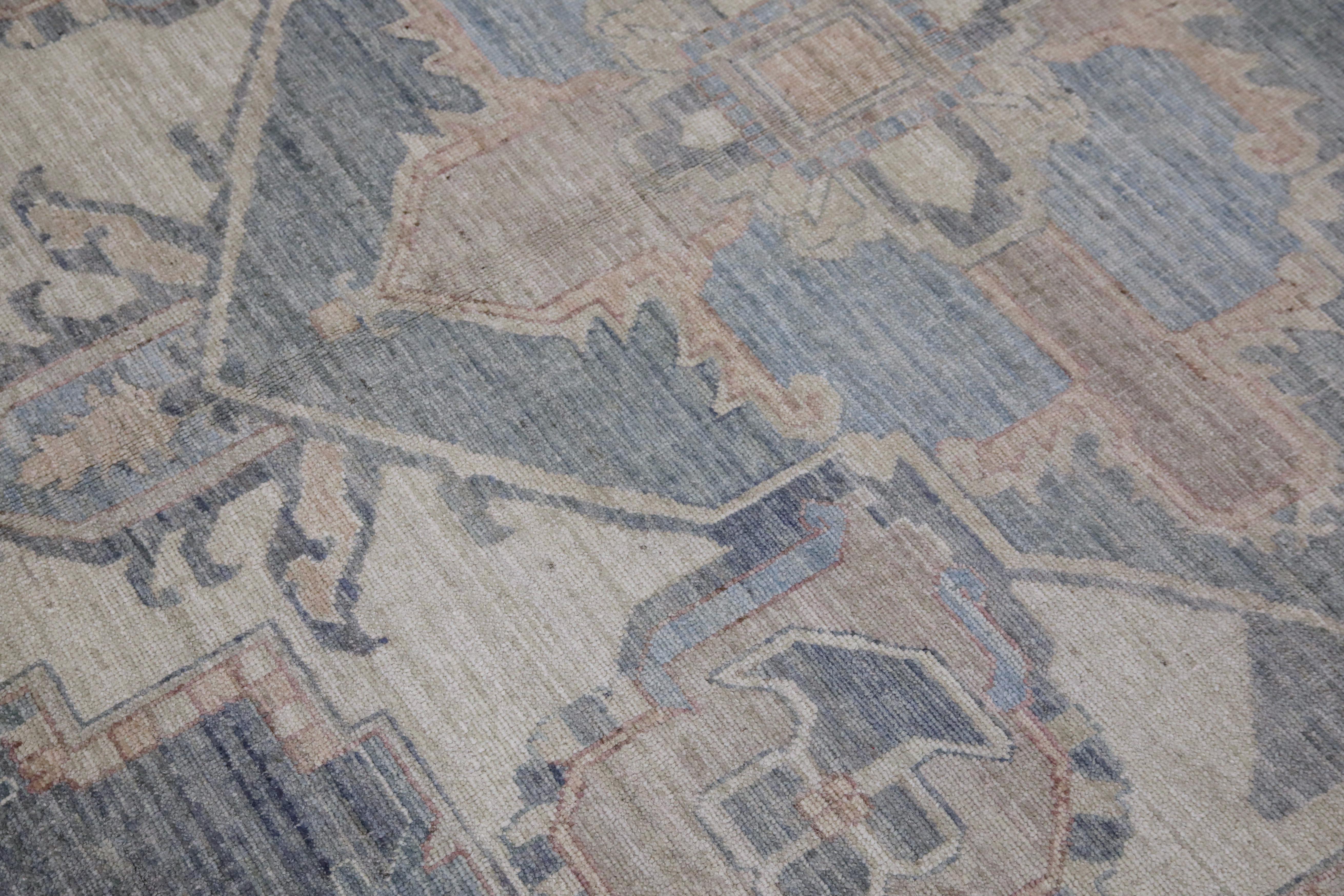 Heriz Teppich Blau Rose, Elfenbein & Beige Handgewebter Wollteppich 10'2
