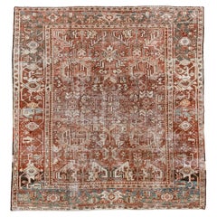 Heriz Rug Brick Red Field with Tribal Medallion Design
