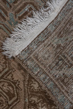 Heriz Rug – Distressed Earth-Tone Medallion with Sky Blue Accents