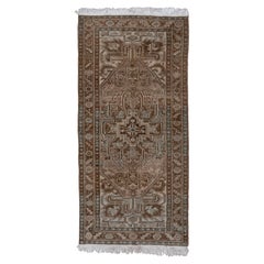 Heriz Rug – Distressed Earth-Tone Medallion with Sky Blue Accents