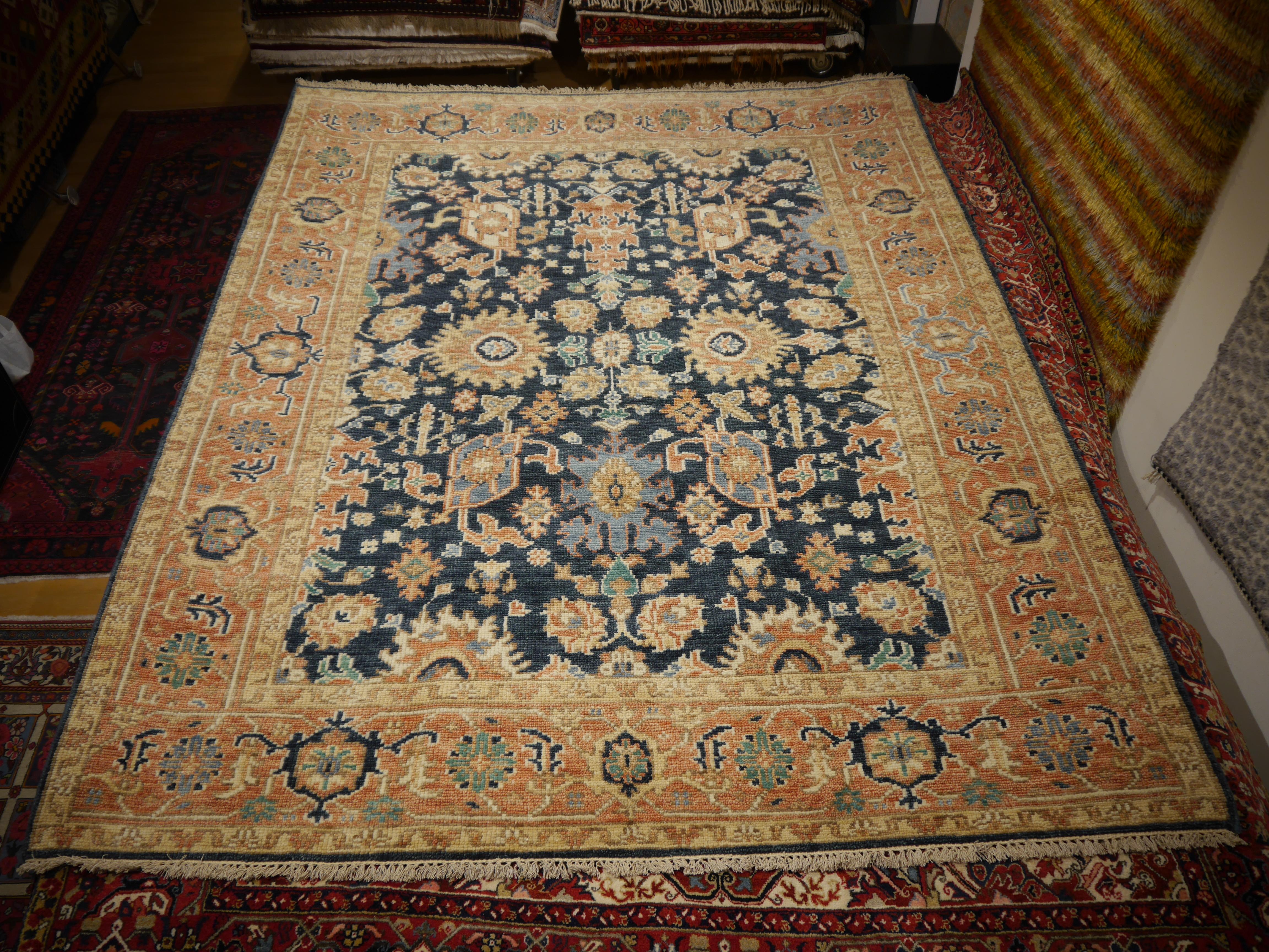 Heriz Rug Hand Knotted Low Wool Pile Vintage Look Djoharian Collection For Sale 7