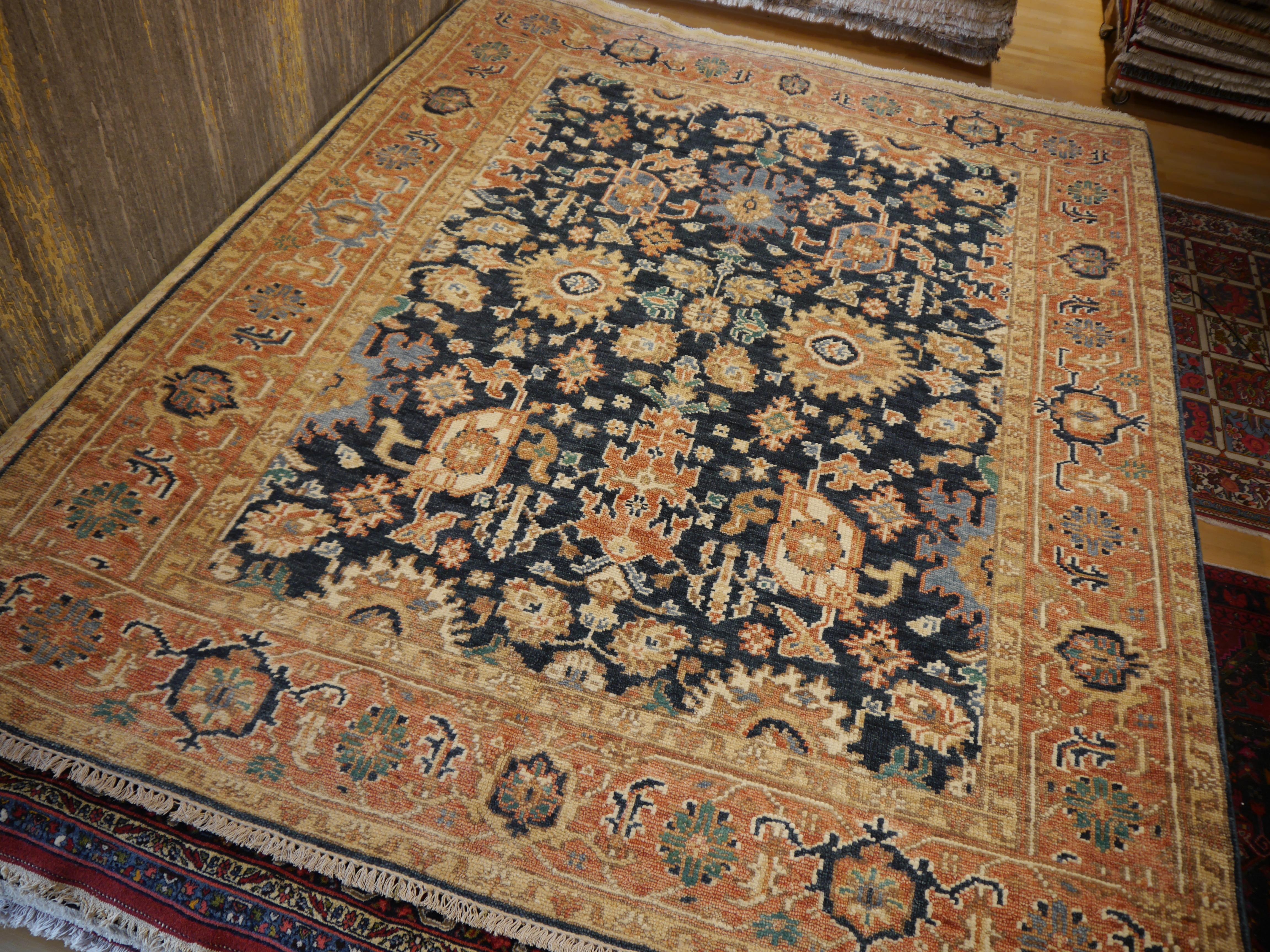 Heriz Rug Hand Knotted Low Wool Pile Vintage Look Djoharian Collection For Sale 8