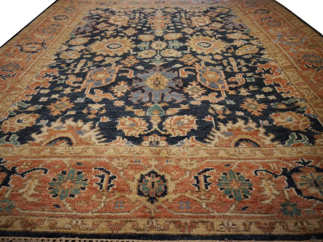 Indian Heriz Rug Hand Knotted Low Wool Pile Vintage Look Djoharian Collection For Sale