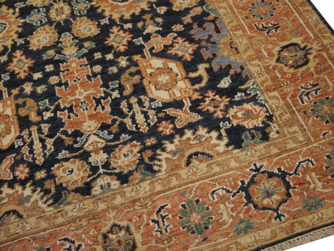 Contemporary Heriz Rug Hand Knotted Low Wool Pile Vintage Look Djoharian Collection For Sale