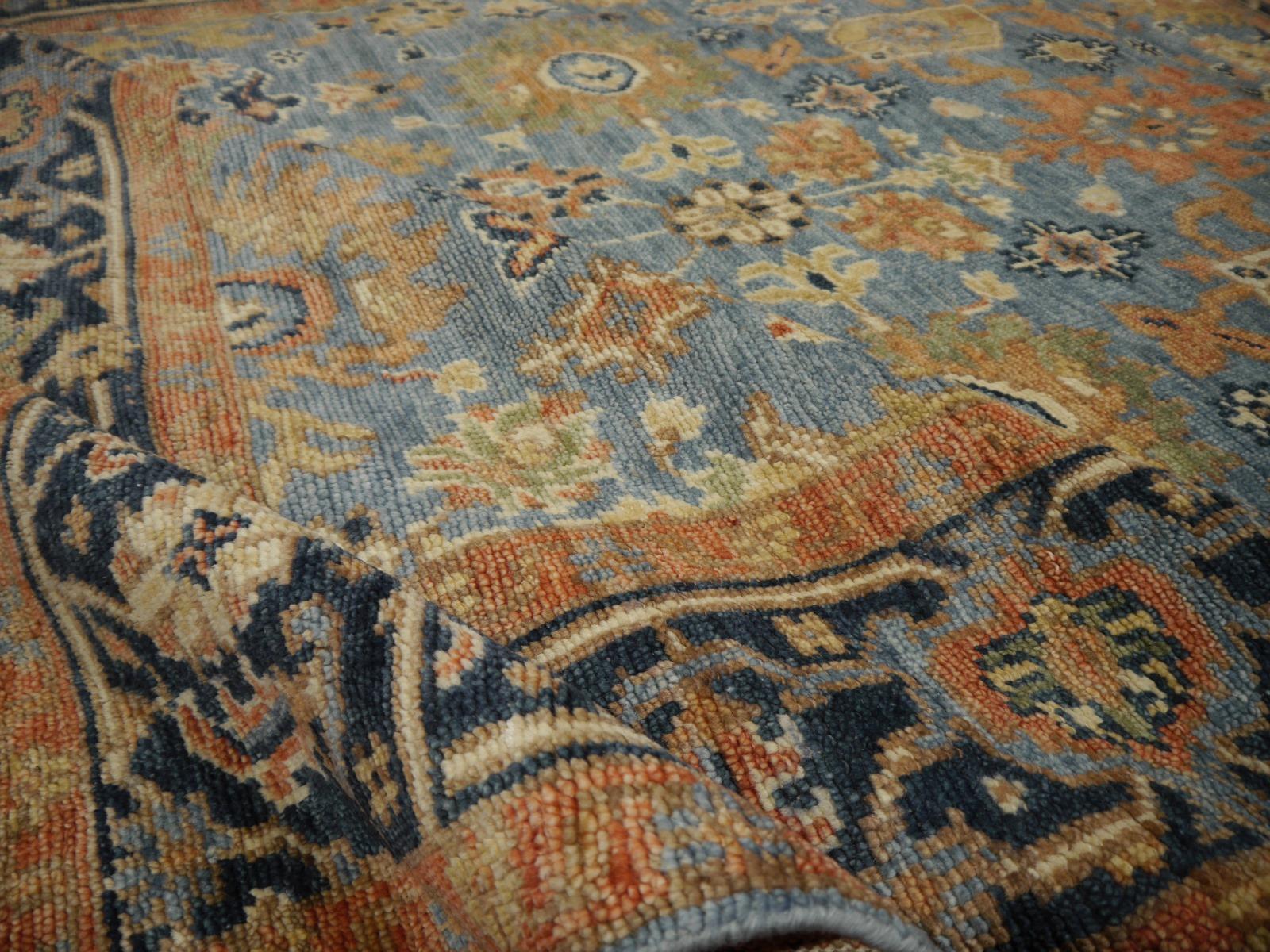 Handgeknüpfter Heriz-Teppich mit niedrigem Wollflor im Vintage-Look 8 x 10 Fuß aus Indien im Angebot 8