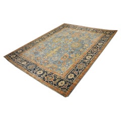 Heriz Rug hand-knotted low wool pile vintage look 8 x 10 ft from India