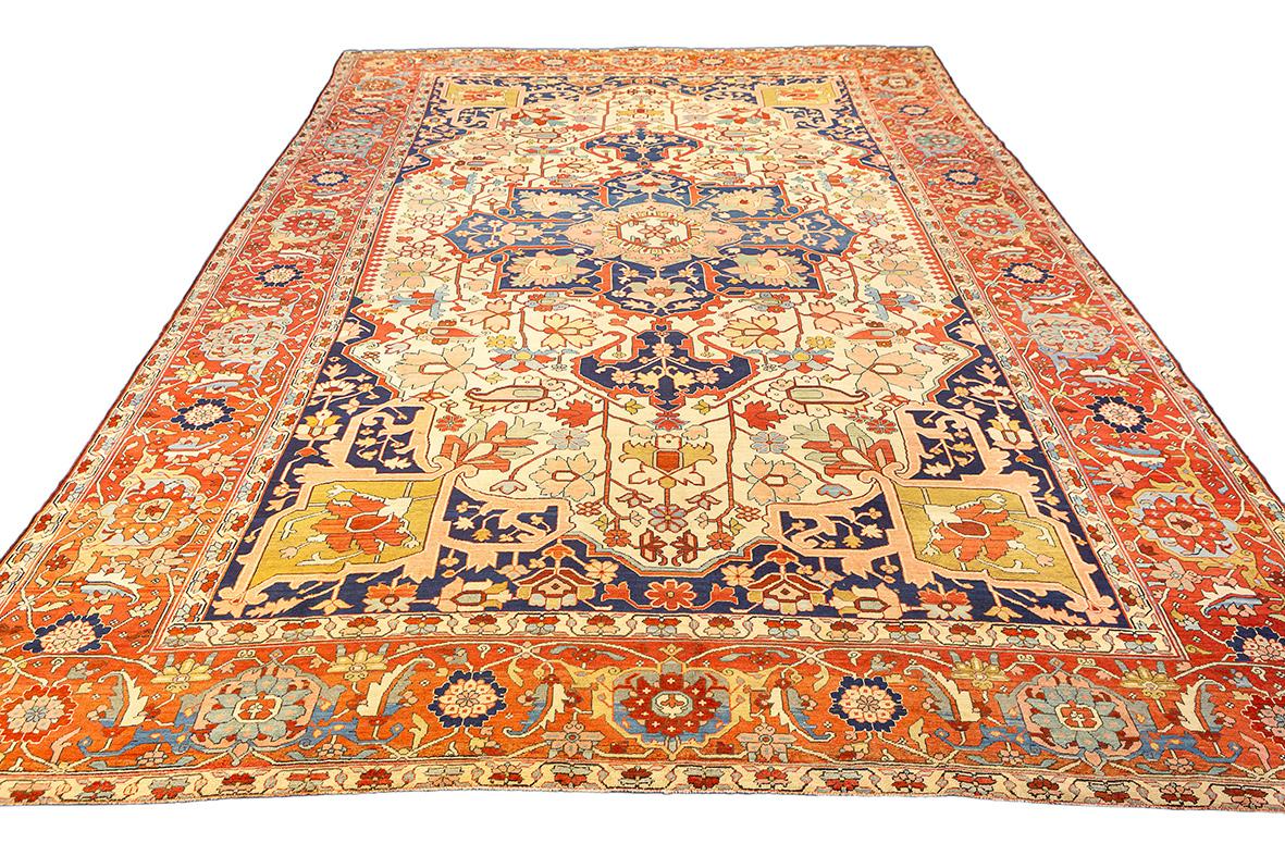 Magnificent Heriz Serapi
Discover the magnificence of Persian craftsmanship with this Heriz Serapi rug, measuring an impressive 455 × 320 cm. Known for its bold geometric patterns and vibrant colors, the Serapi rug stands as a symbol of
