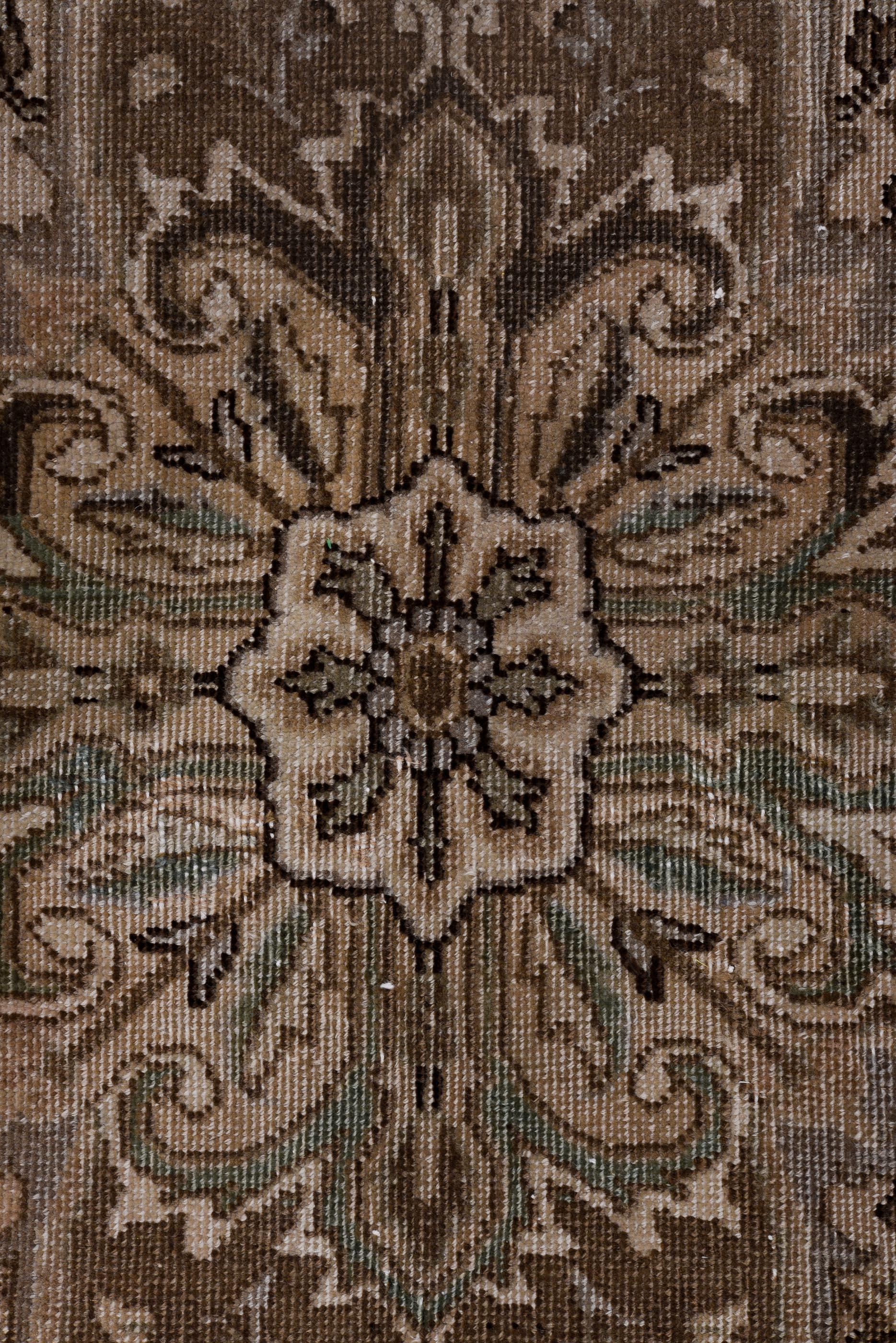 Wool Heriz Rug Soft Earth Tones with Central Medallion For Sale