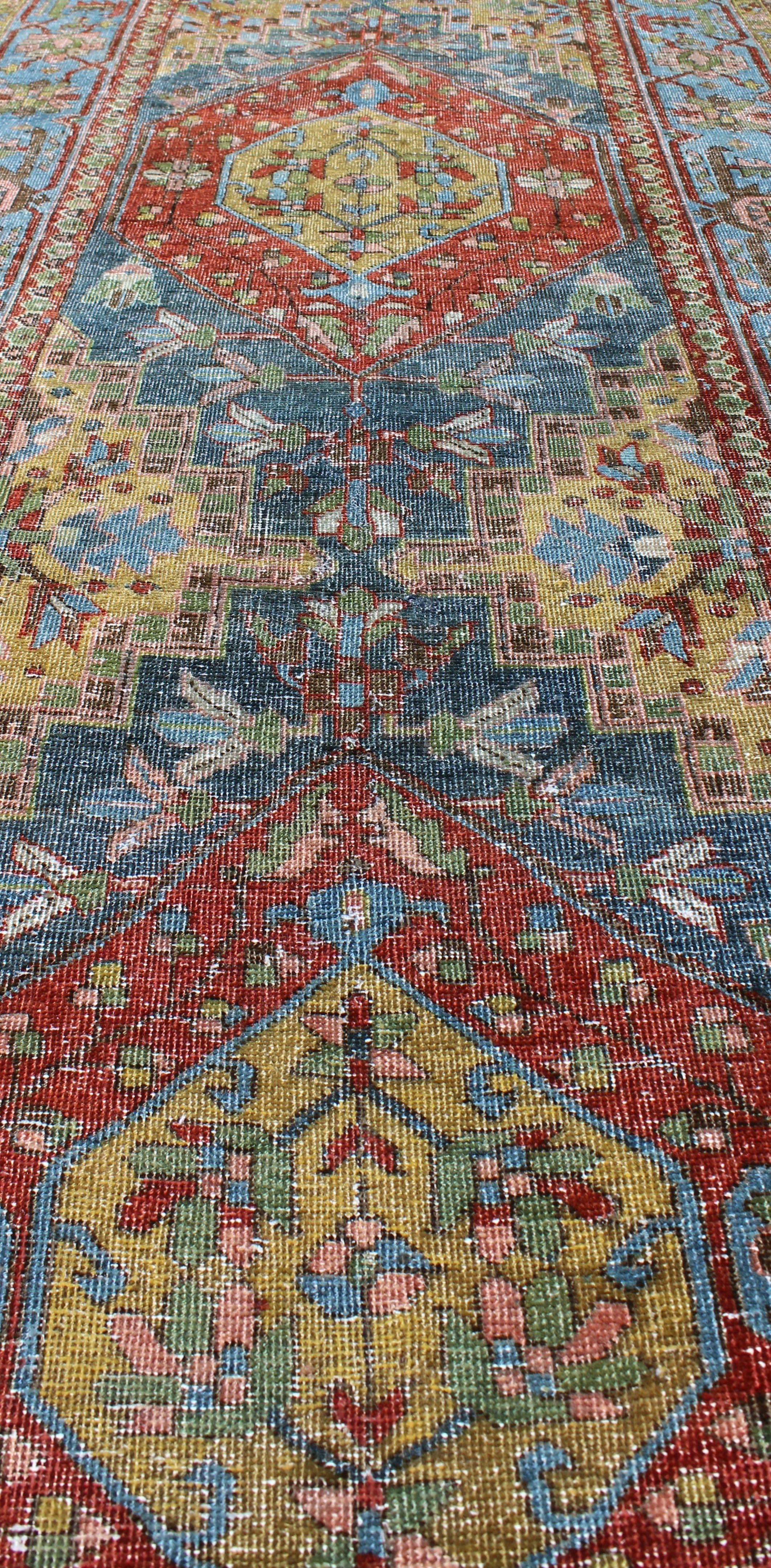 Wool Heriz Runner Antique Persian with Three Sub-Geometric Medallions, circa 1920 For Sale