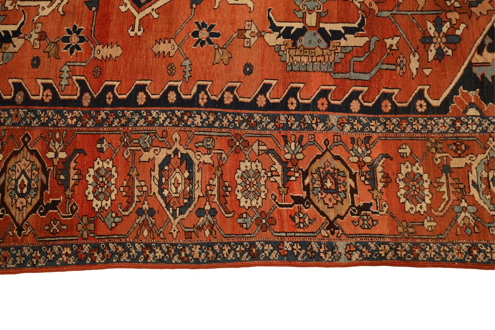 Heriz-Serapi Antique rug, Red Navy Ivory - 10'1
