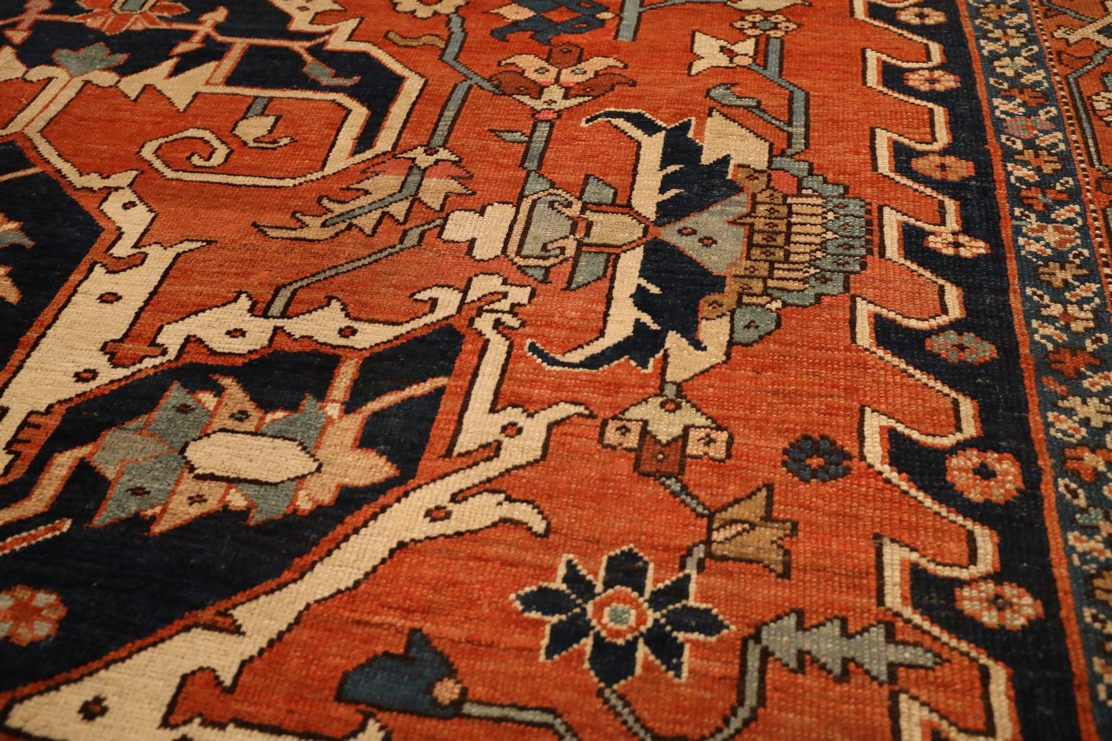 Antiker Heriz-Serapi-Teppich, rot, marineblau, elfenbeinfarben - 10'1