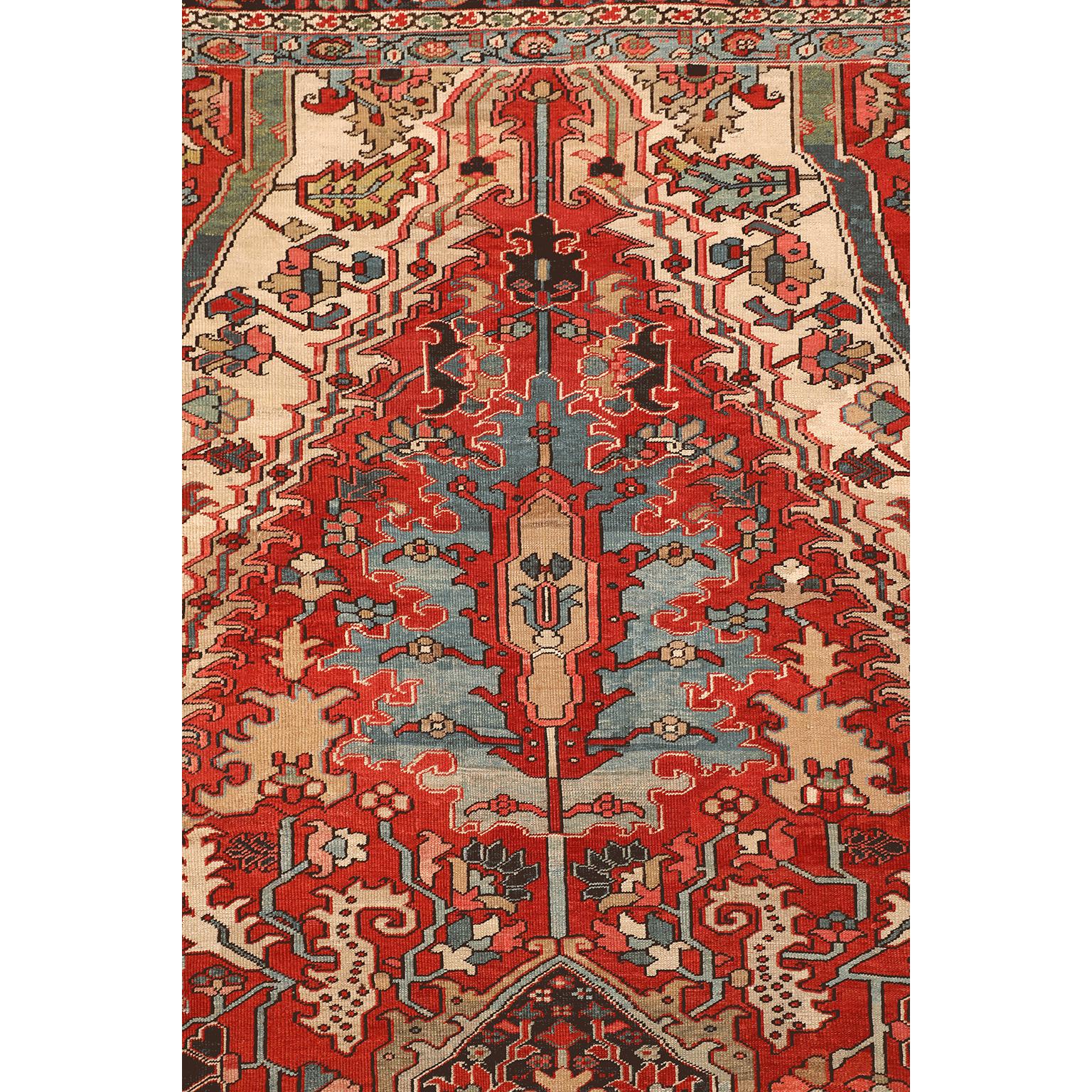 Vegetable Dyed Antique Wool Heriz Serapi Persian Rug, 12’ x 19’ For Sale