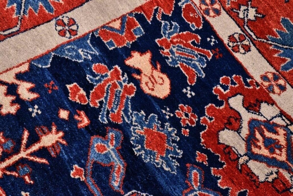 Turkish Heriz Style Azeri Rug Large Room Size Blue Vintage Area Carpet