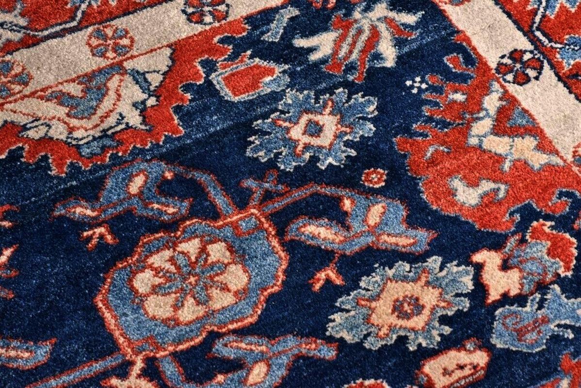 Hand-Knotted Heriz Style Azeri Rug Large Room Size Blue Vintage Area Carpet