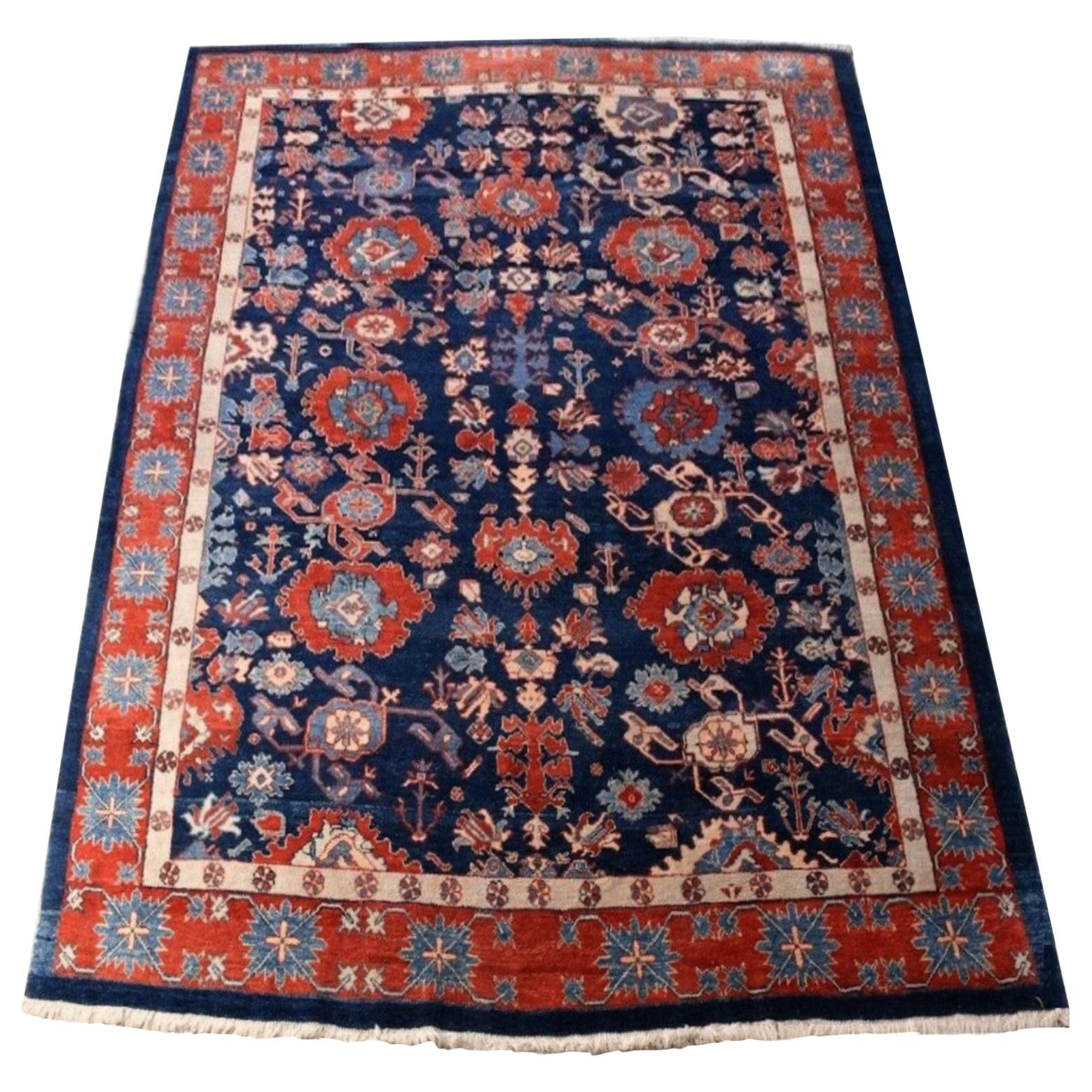 Heriz Style Azeri Rug Large Room Size Blue Vintage Area Carpet