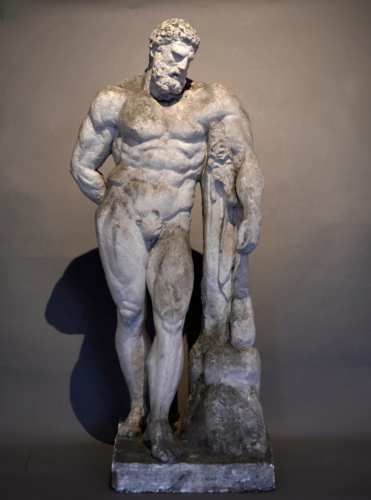 Herkules Farnese model, Plaster, 1890-1910, Italy, Grand Tour
Plaster model after the famous Herkules Farnese in the national museum in Naples 
1890-1910
The prominently sited statue was well liked by the Ancient Romans, and copies have been