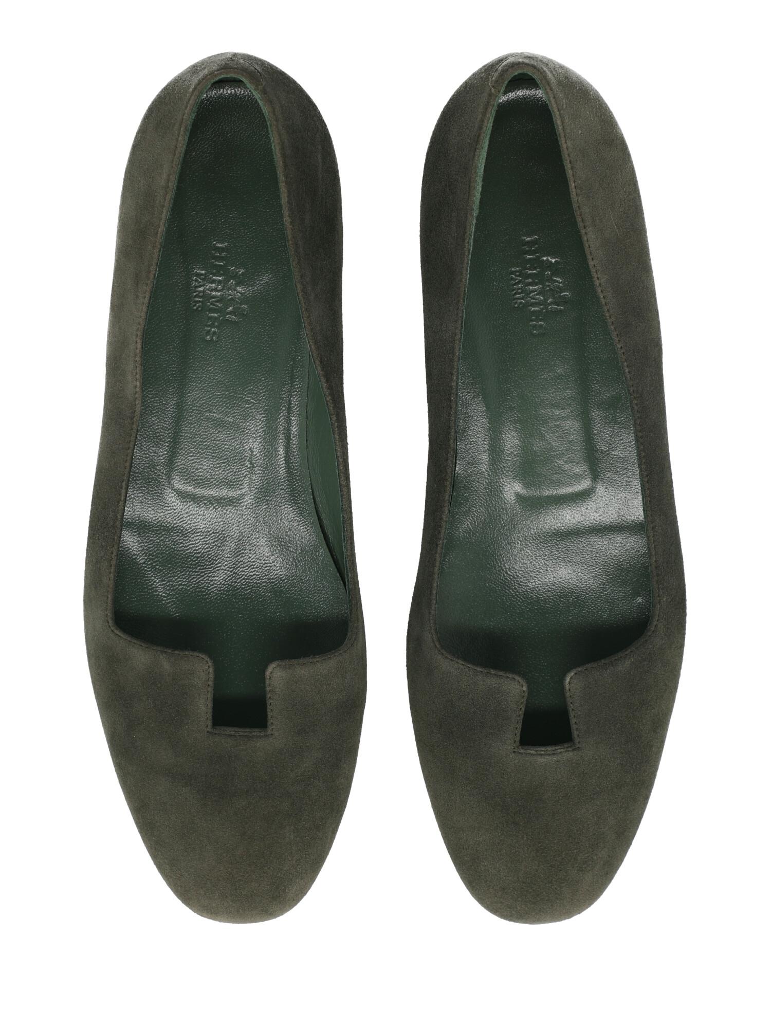 Women's Hermès Woman Ballet flats Green Leather IT 37 For Sale