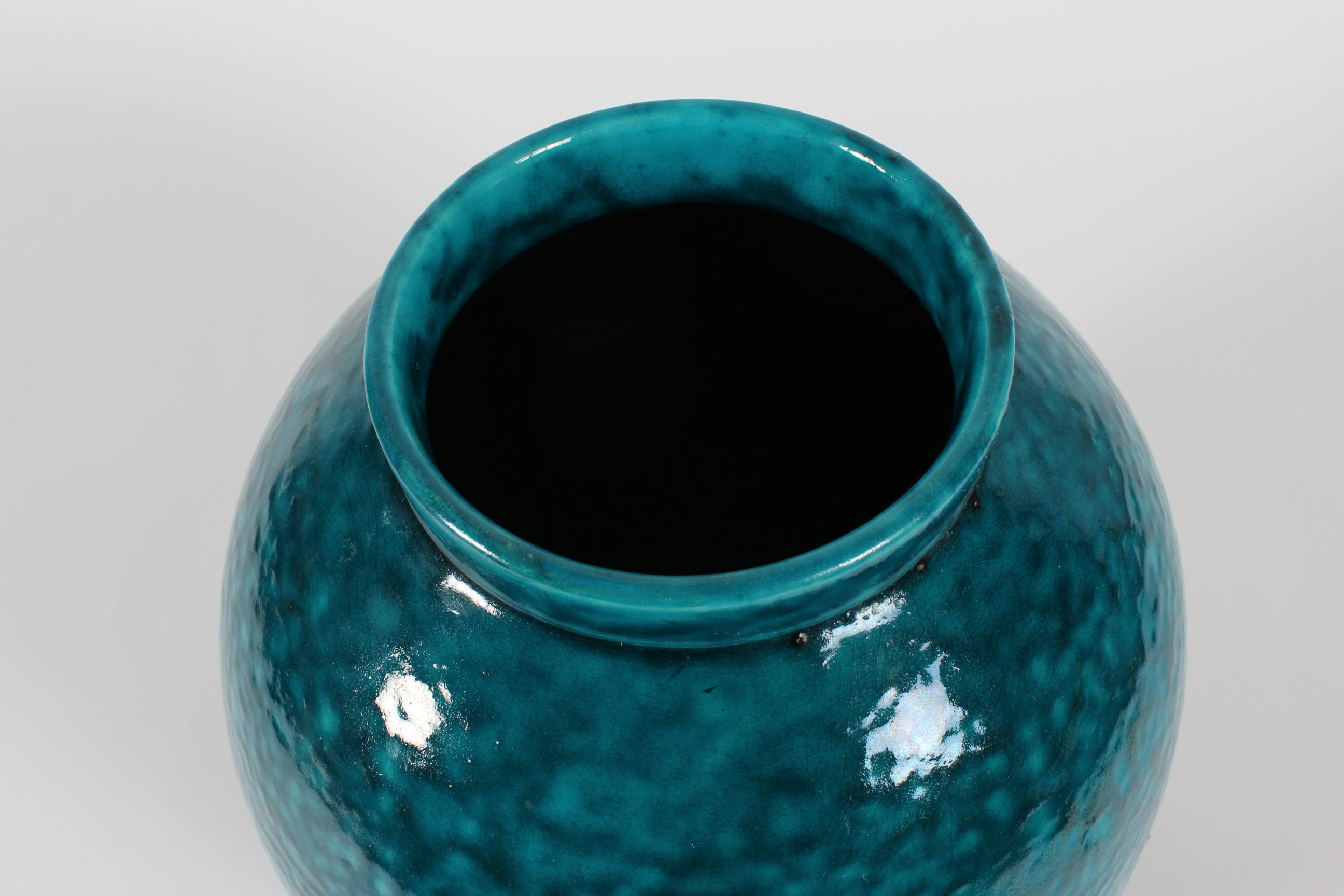 Mid-20th Century Herman A. Kähler Art Deco Floor Vase Speckled Turquoise Glaze, HAK Denmark 1930 For Sale