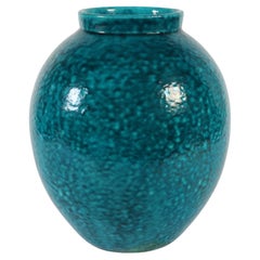 Vase de sol Art déco Herman A. Kähler glaçure turquoise mouchetée, HAK Danemark 1930