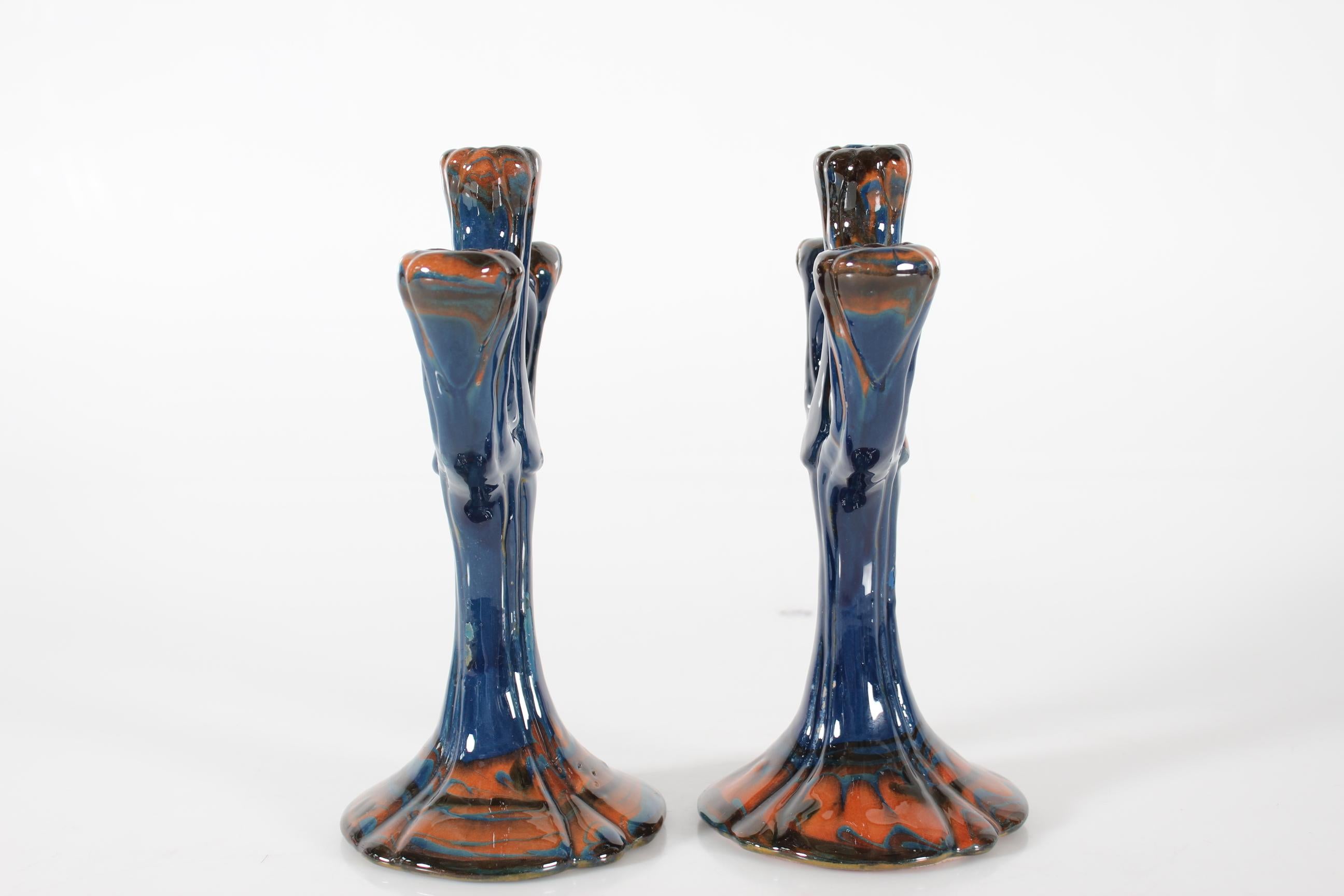 Ceramica Herman A. Kähler Candelieri Art Nouveau di Signe Steffensen Danimarca 1920 ca. in vendita