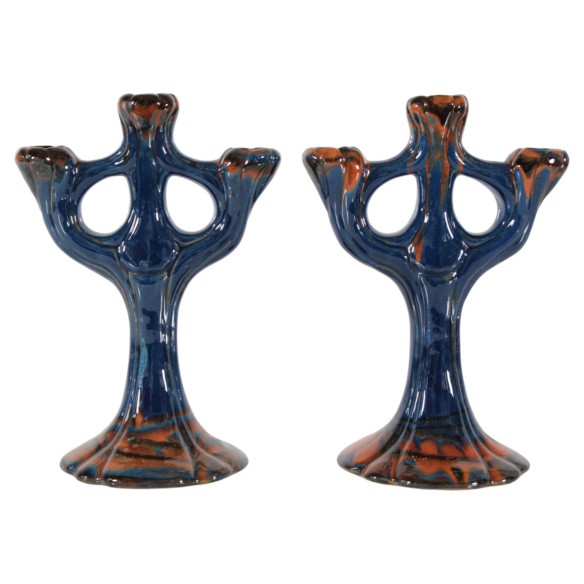 Herman A. Kähler Candelieri Art Nouveau di Signe Steffensen Danimarca 1920 ca. in vendita