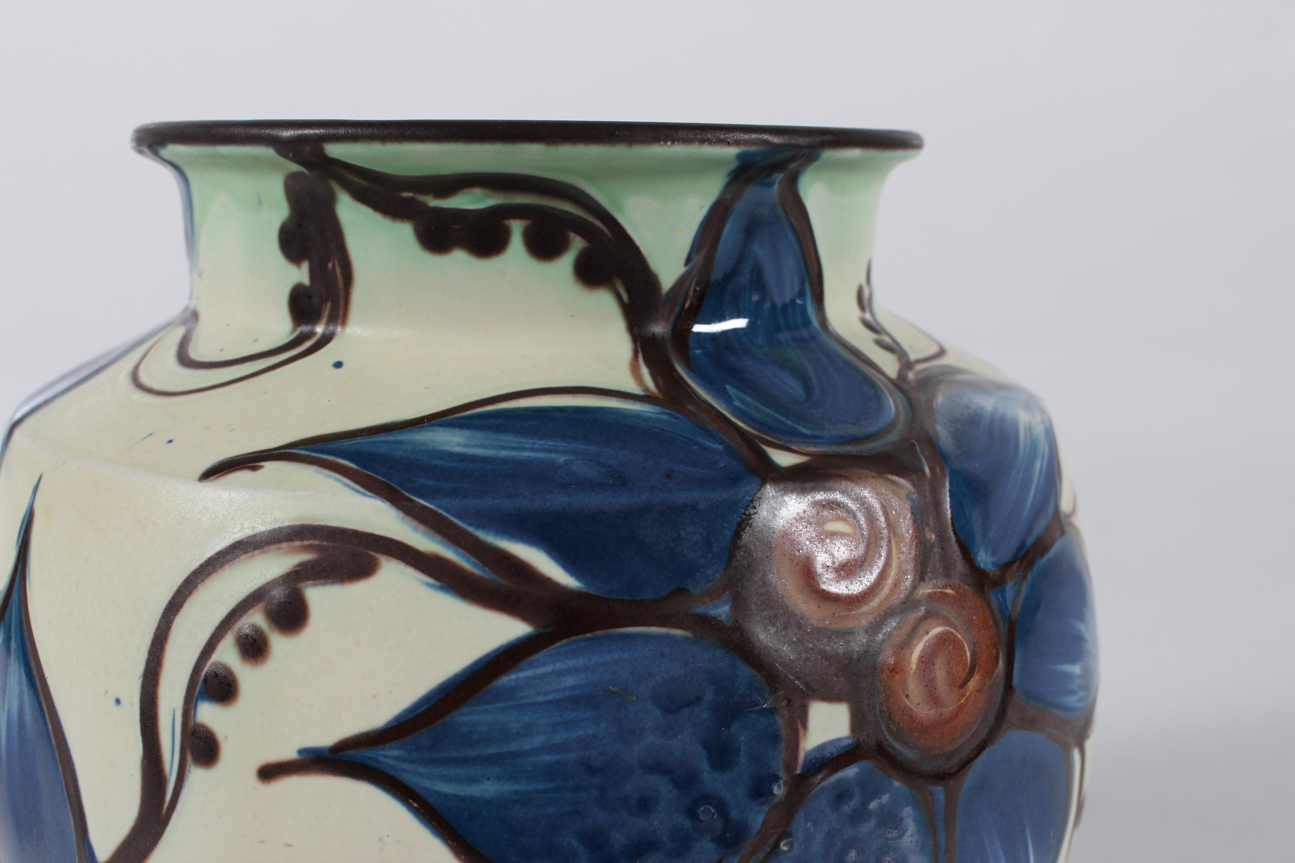 Ceramic Herman A Kähler Art Nouveau Vase with Floral Decoration attr. to Sofie Lundstein
