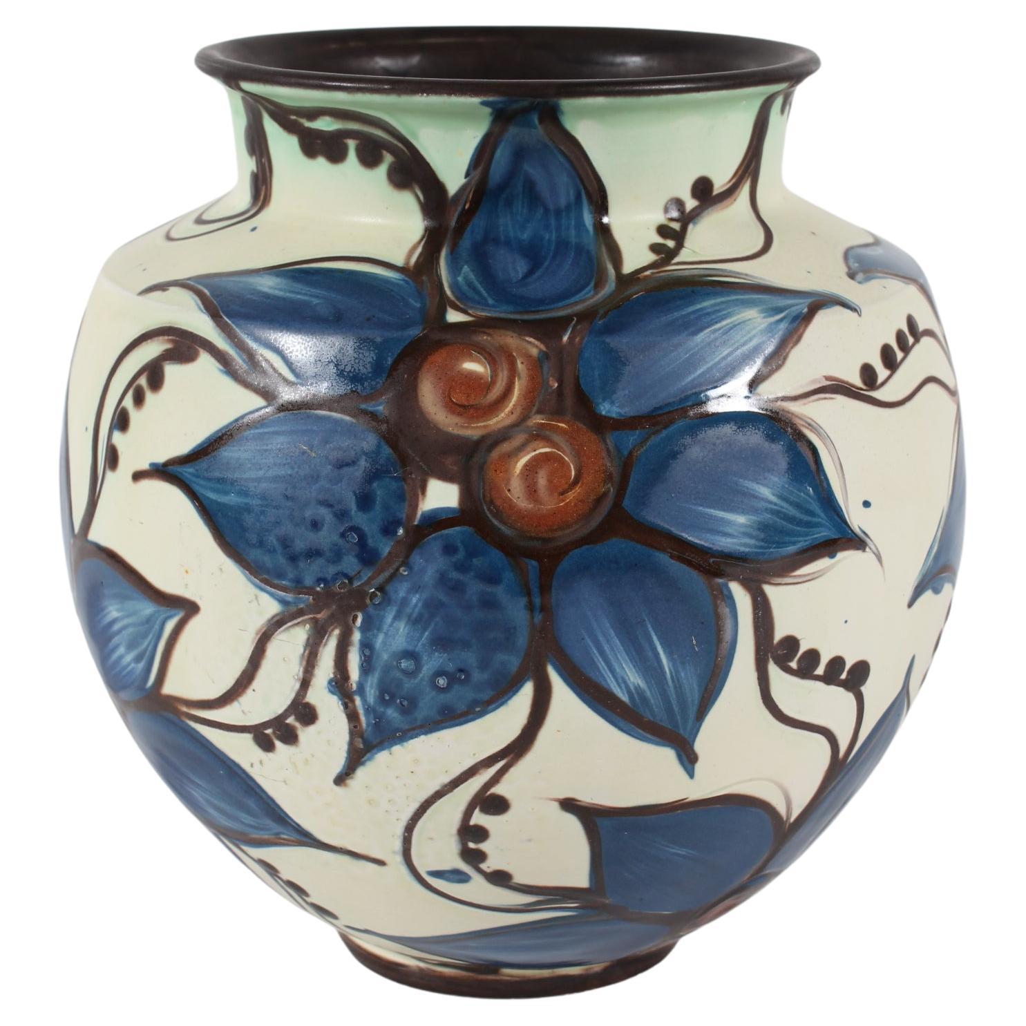 Herman A Kähler Art Nouveau Vase with Floral Decoration attr. to Sofie Lundstein