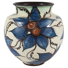 Antique Herman A Kähler Art Nouveau Vase with Floral Decoration attr. to Sofie Lundstein