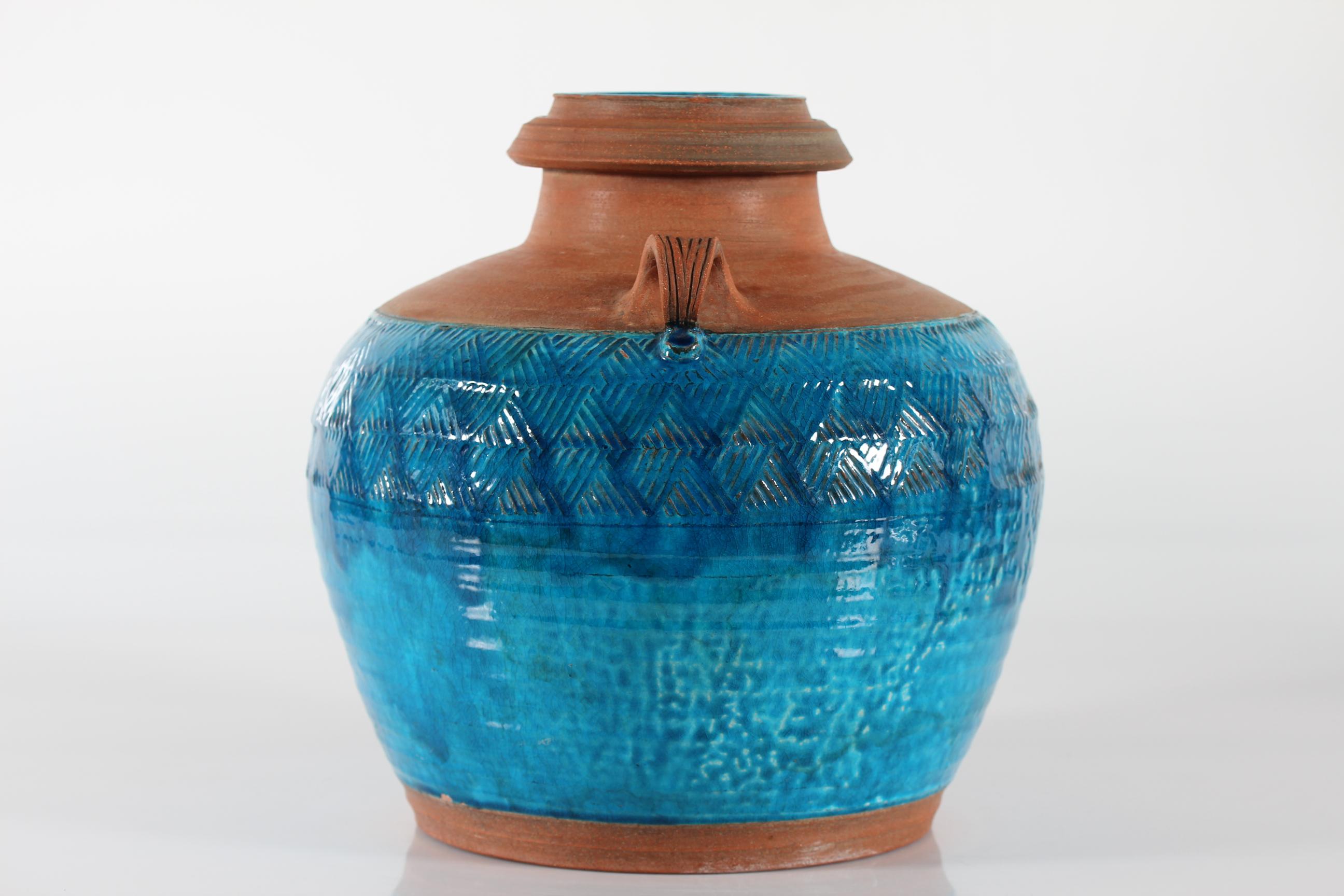 Glazed Herman A. Kähler Art Object Floor Vase by Nils Kähler Turquoise Glaze, Denmark